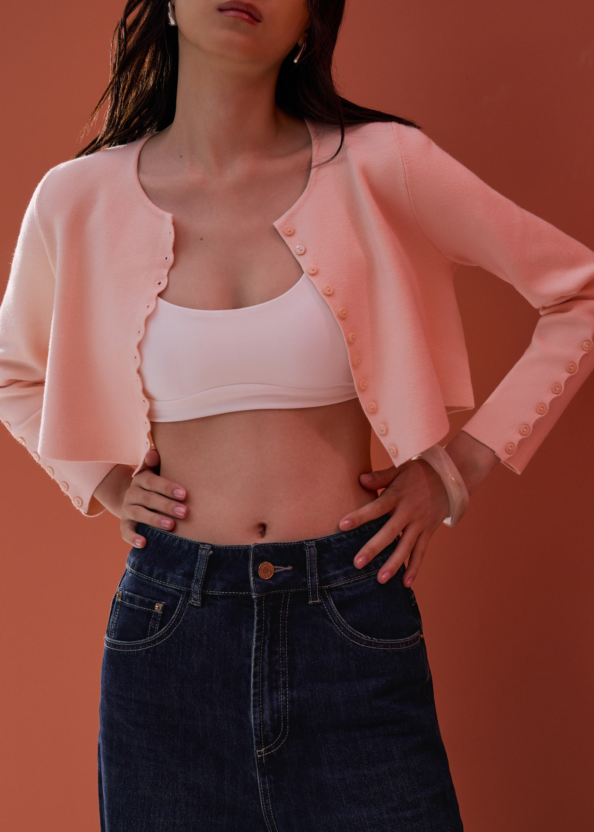

Malee Boxy Knit Scallop Edge Cardigan