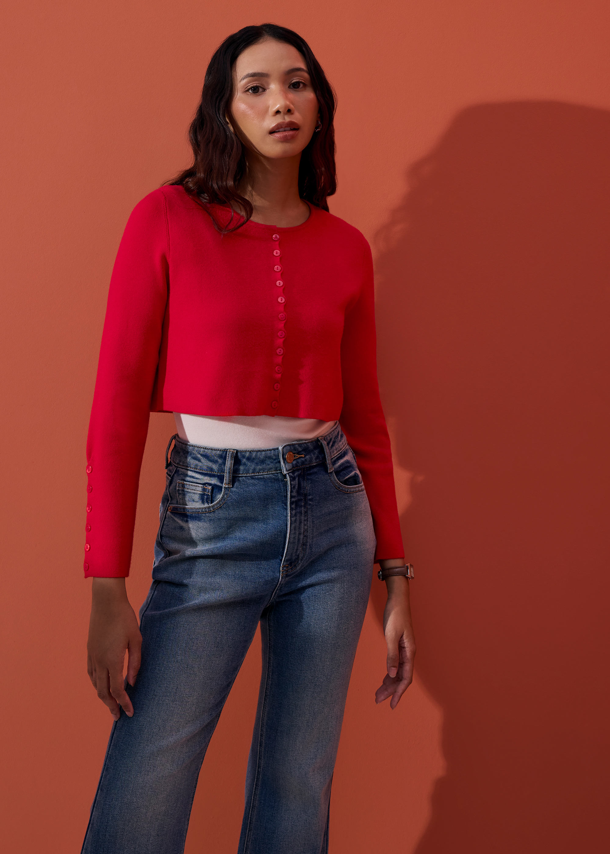 

Malee Boxy Knit Scallop Edge Cardigan