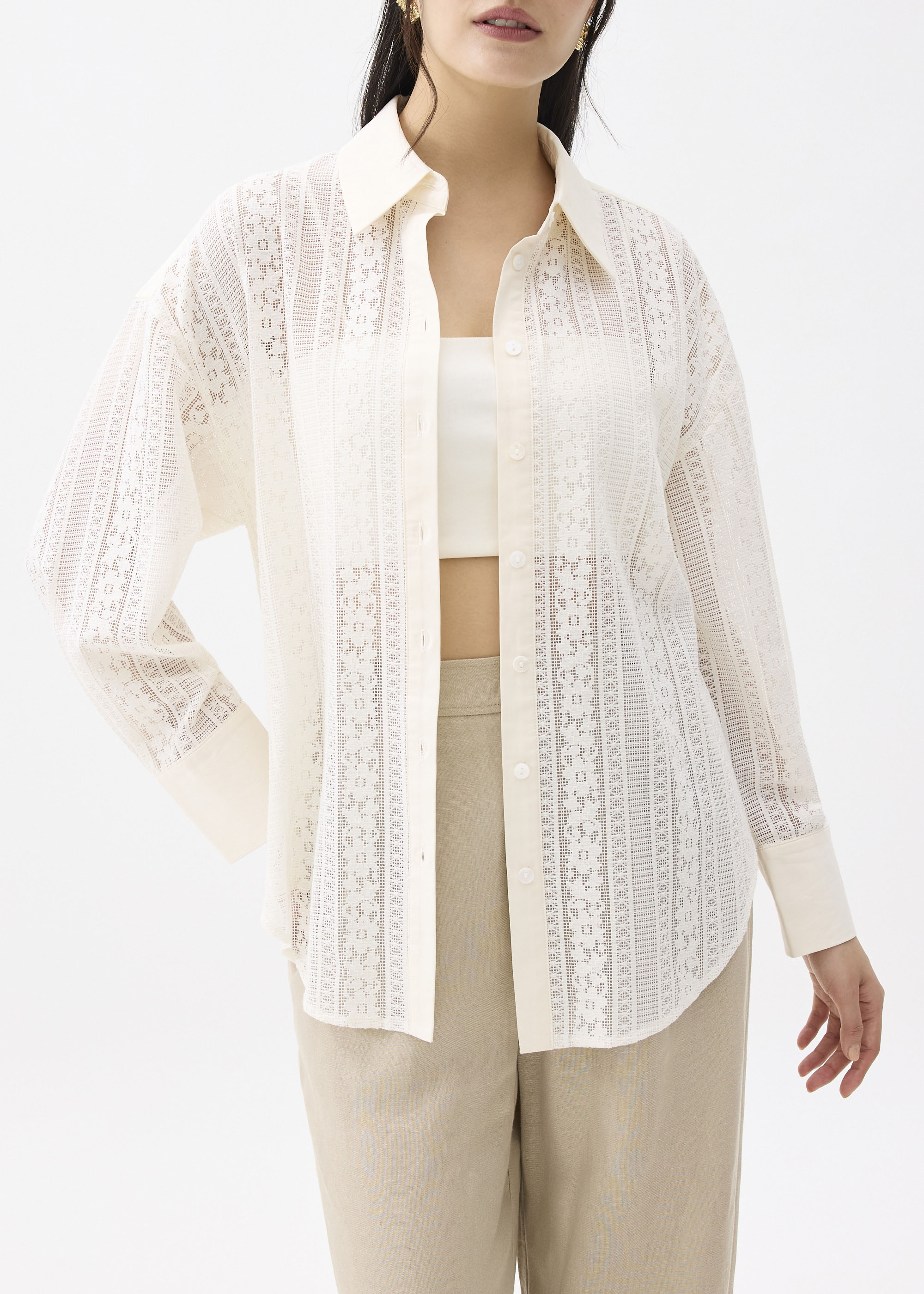 

Relaxed Lace Collared Shirt-106-M