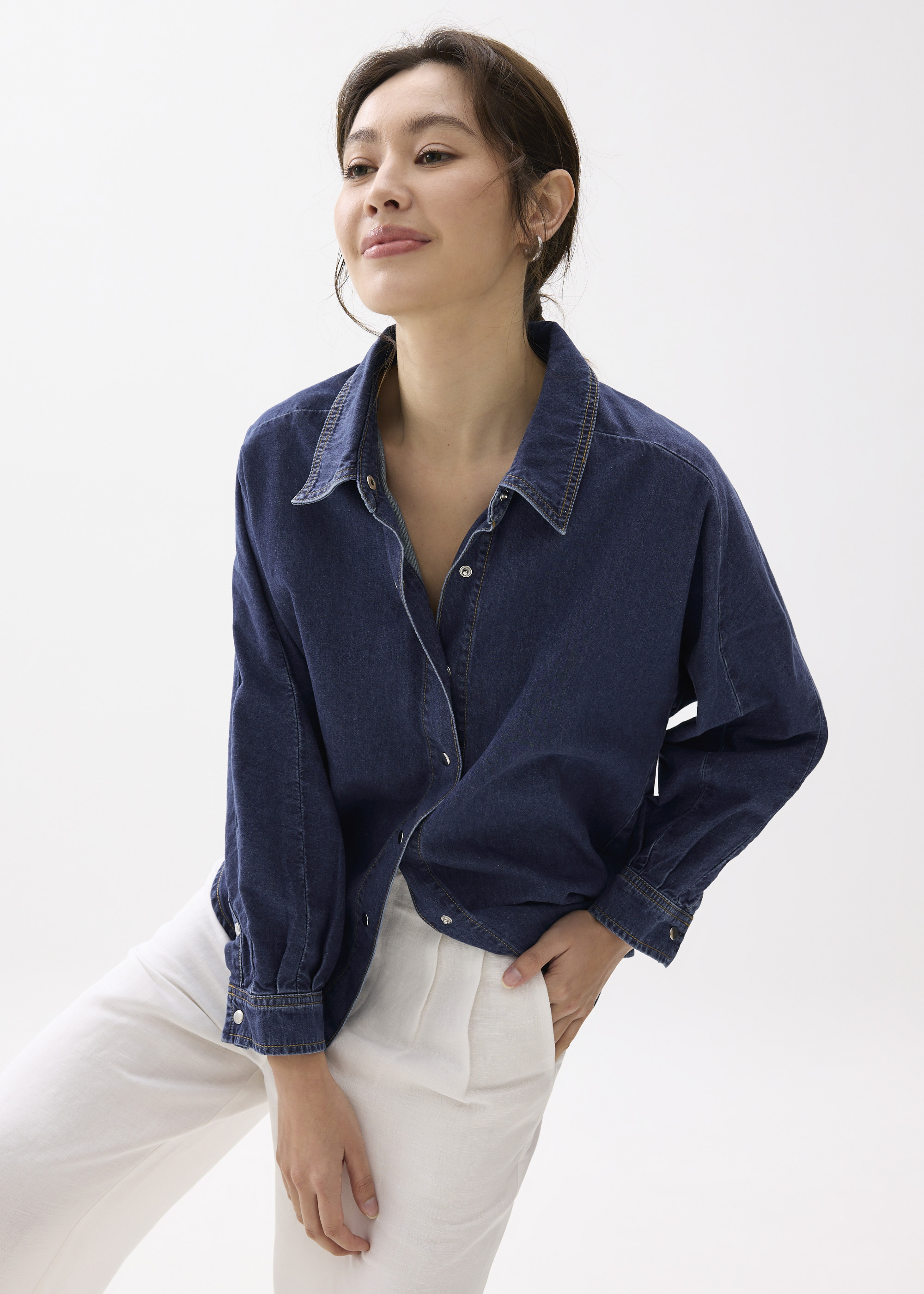 

Relaxed Denim Collared Shirt-417-L