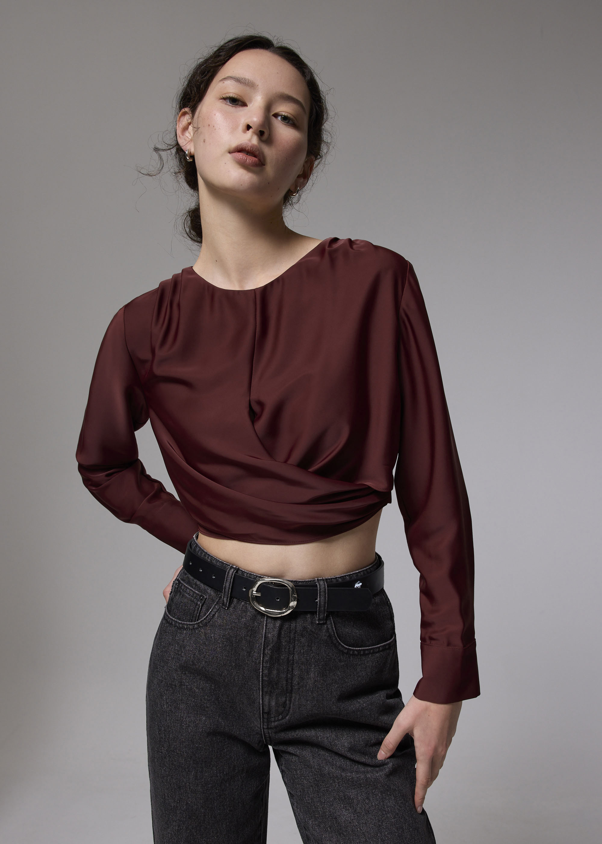 

Satin Crop Drape Blouse-350-L