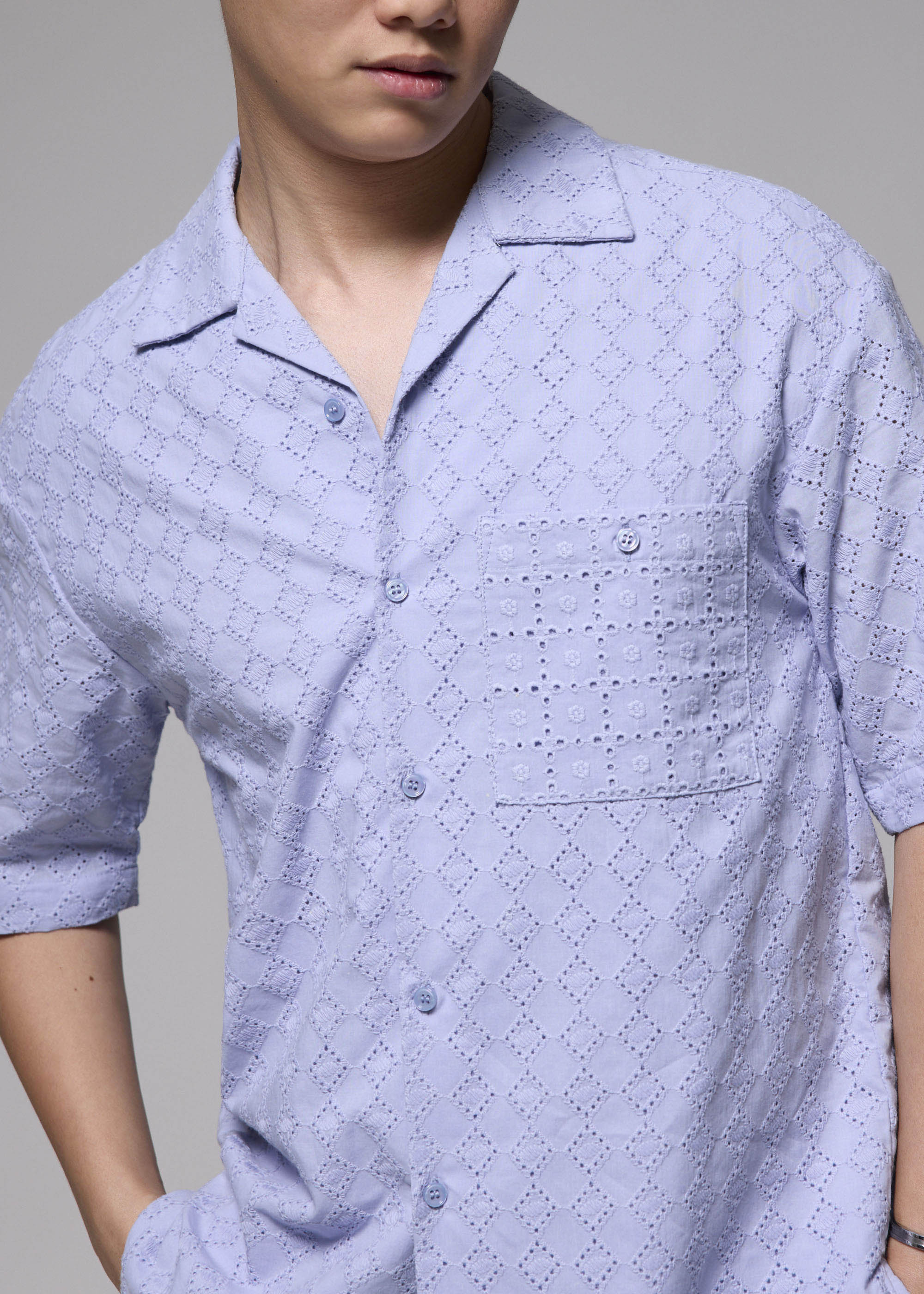 

Men's Broderie Relaxed Collared Shirt-261-L