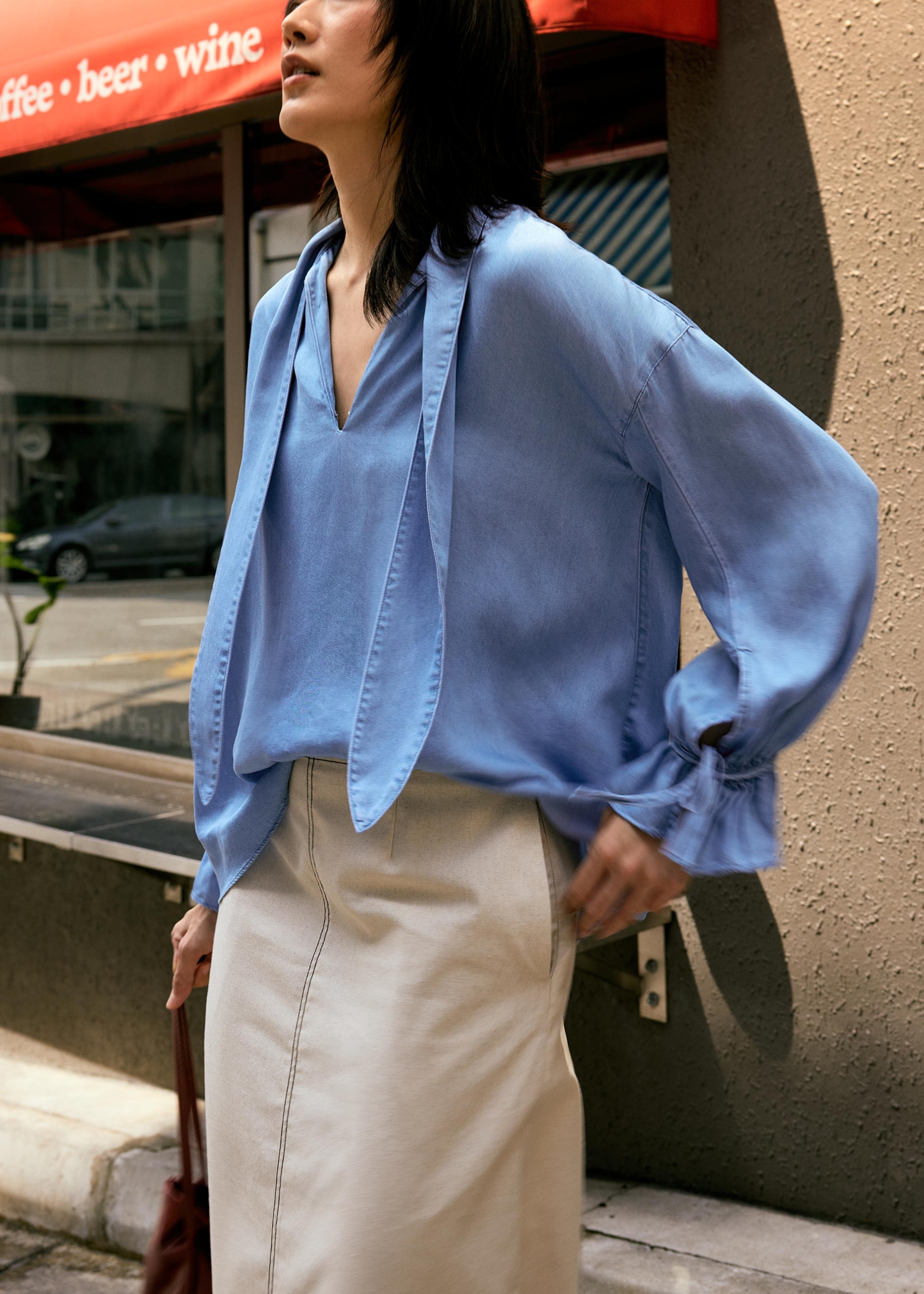 

Relaxed Chambray Drop Shoulder Blouse