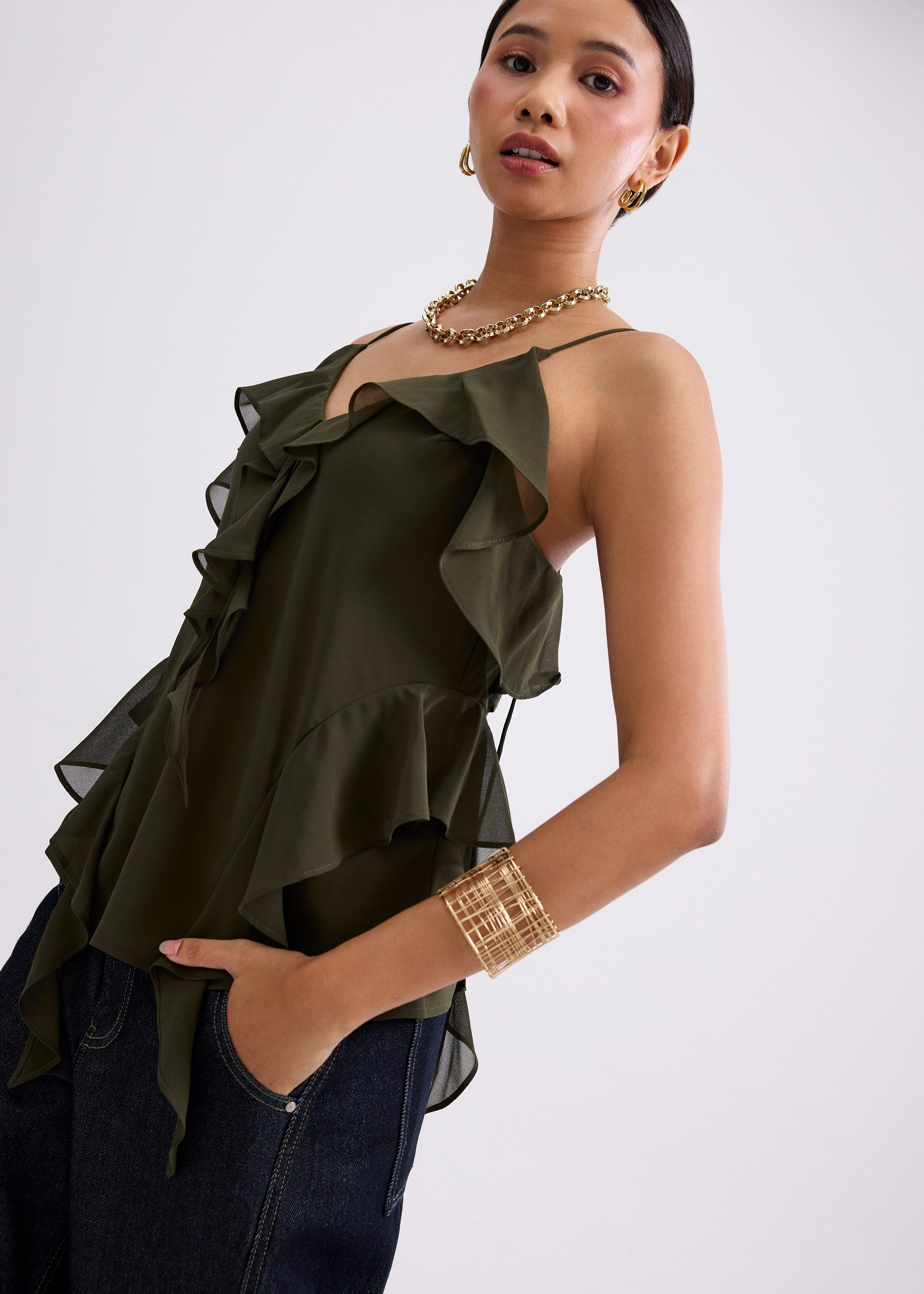 

Georgette V-neck Frill Camisole Love, Bonito