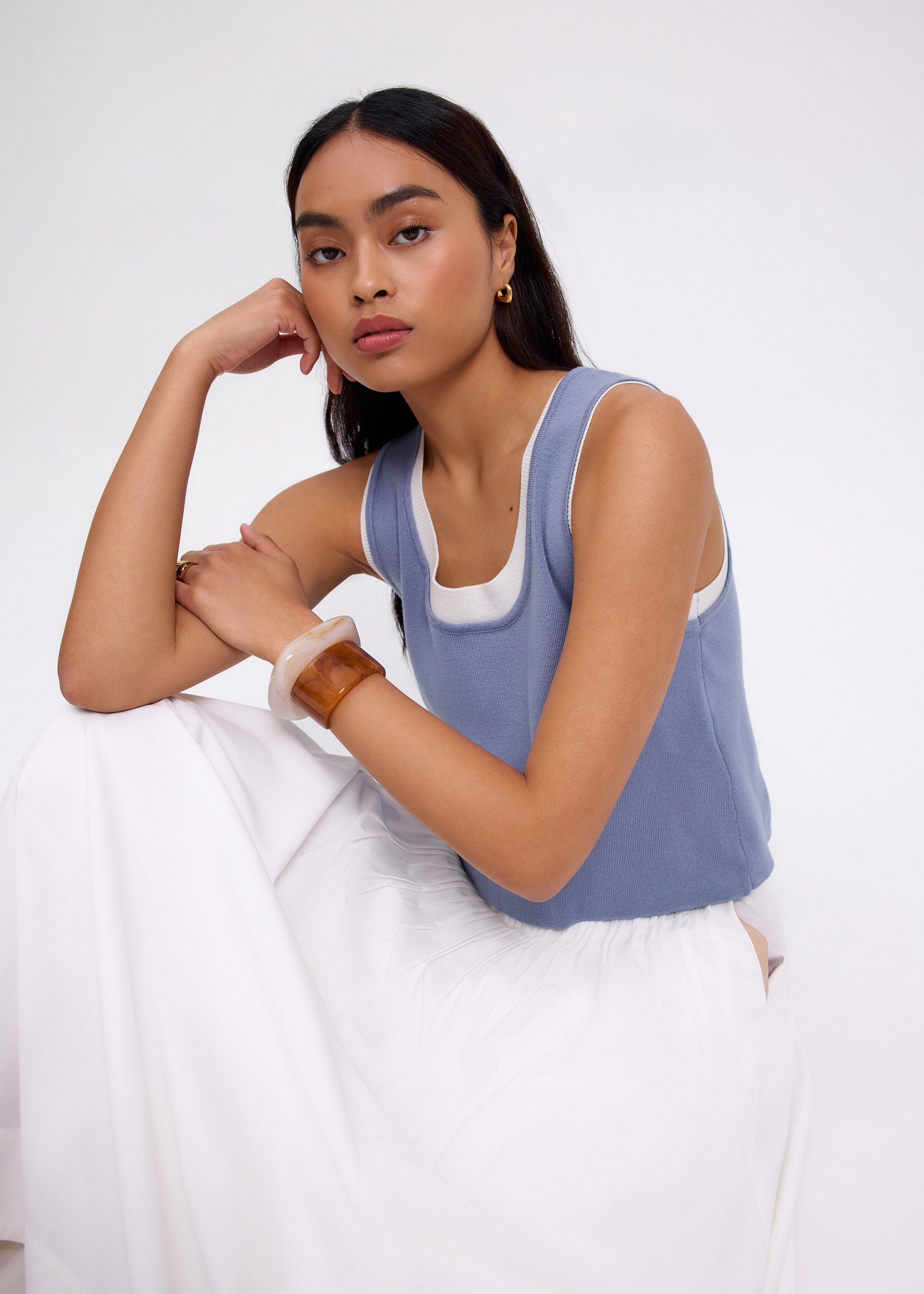 

Layered Knit Scoop Neck Crop Tank Top