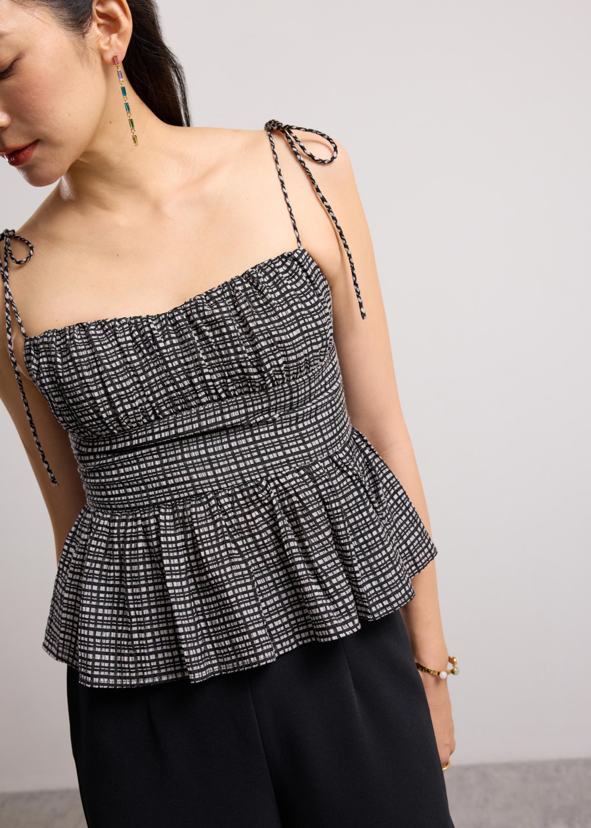 

Crinkled Check Lyocell Sweetheart Camisole Peplum Top Love, Bonito