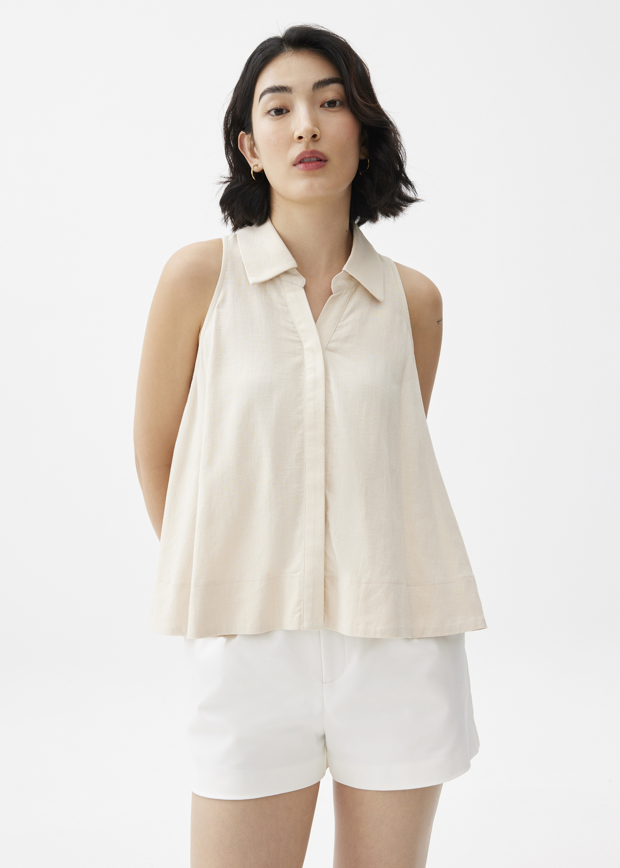

Linen Collared Swing Top-035-L