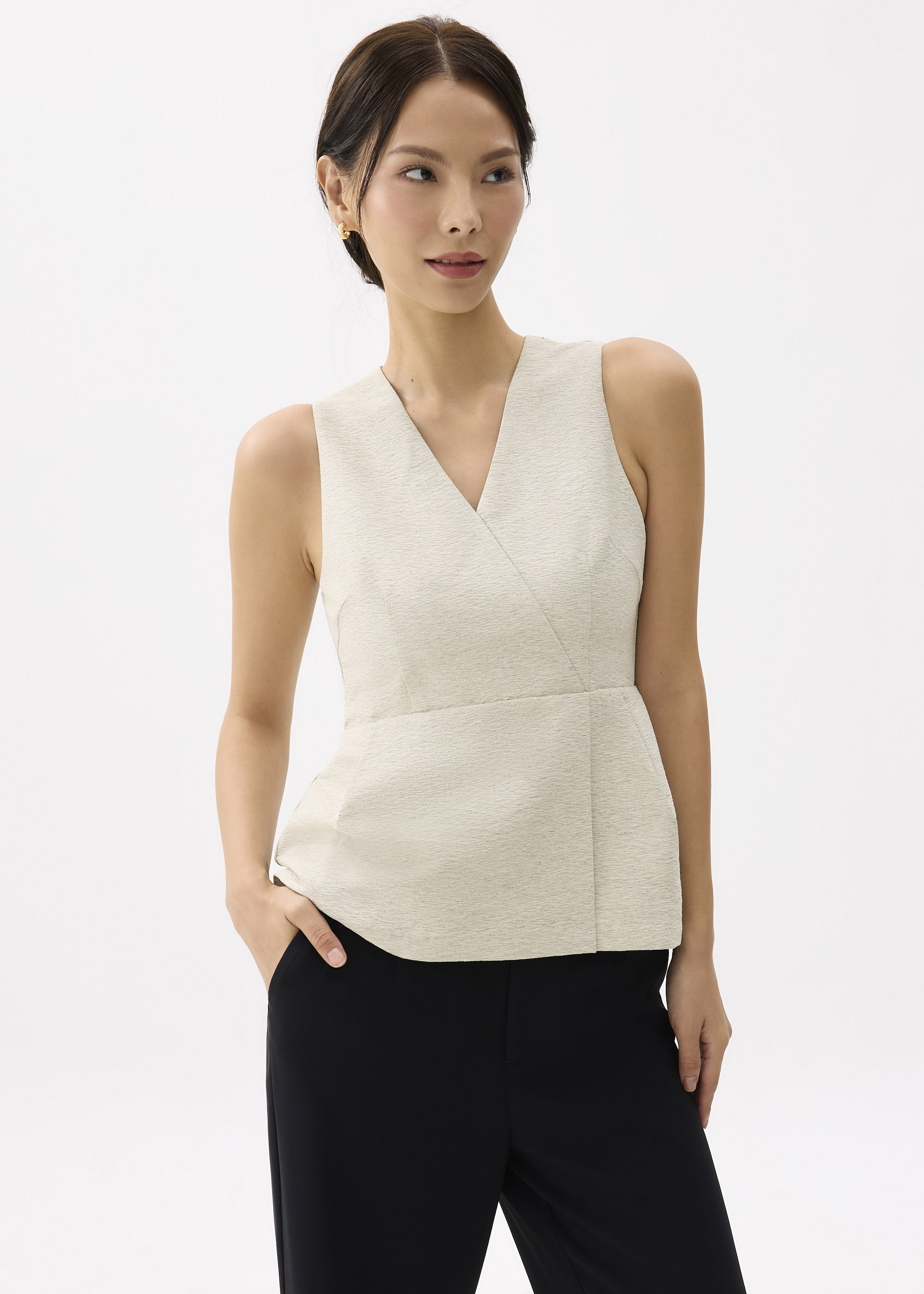 

V-neck Peplum Wrap Top-042-S