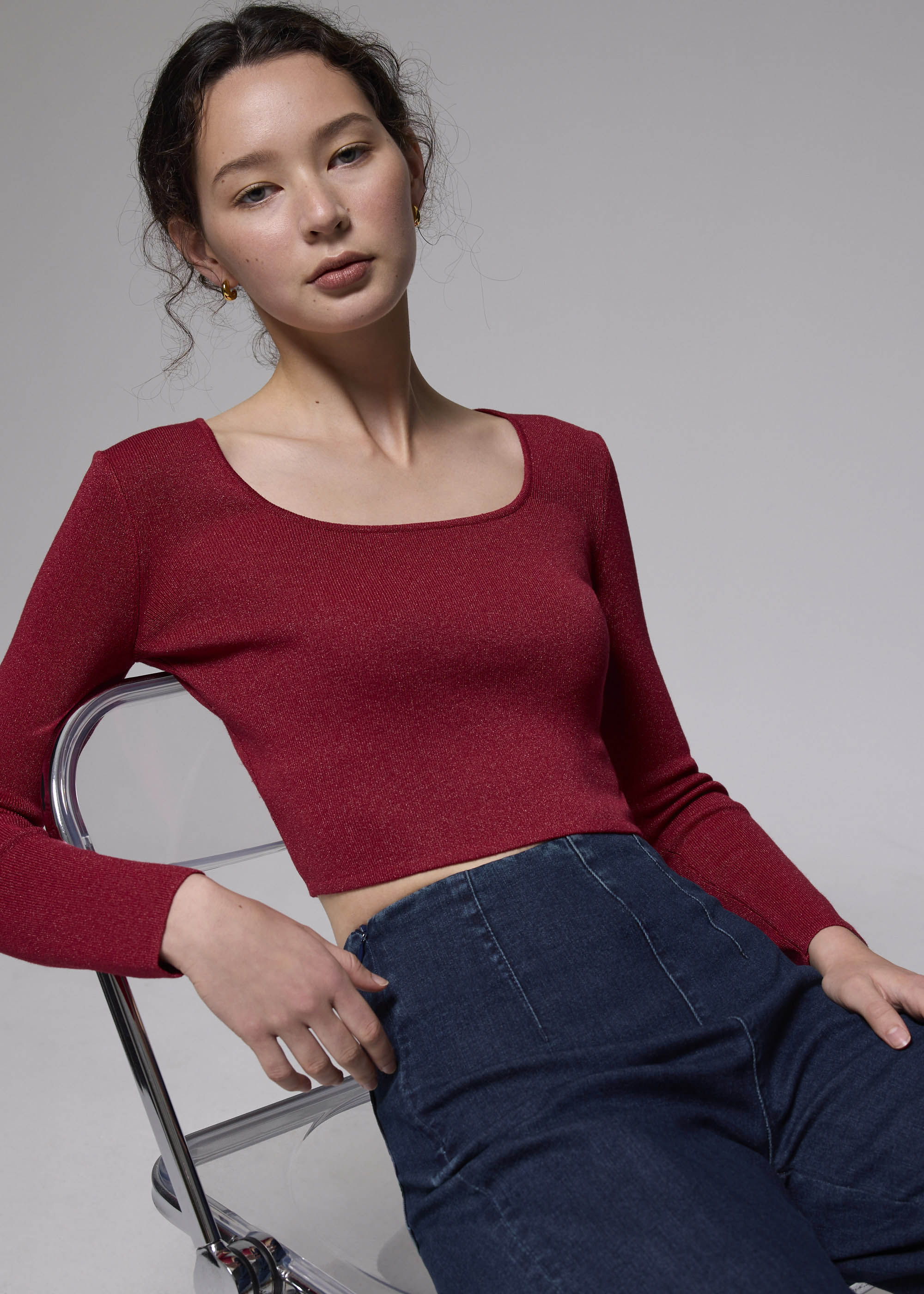 

Square Neck Fitted Knit Crop Top-112-S