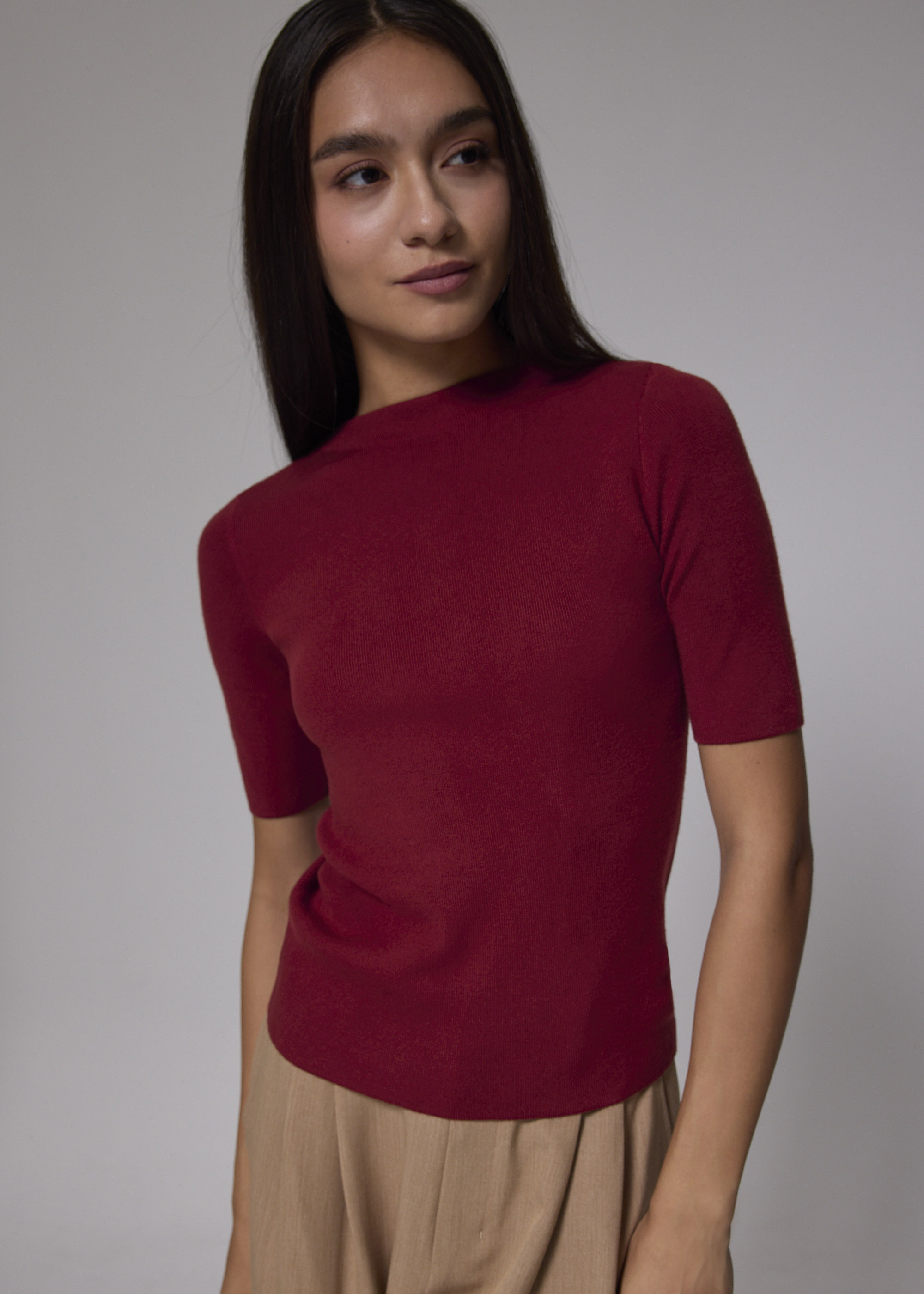 

Knit Fitted Mock Neck Top-387-S