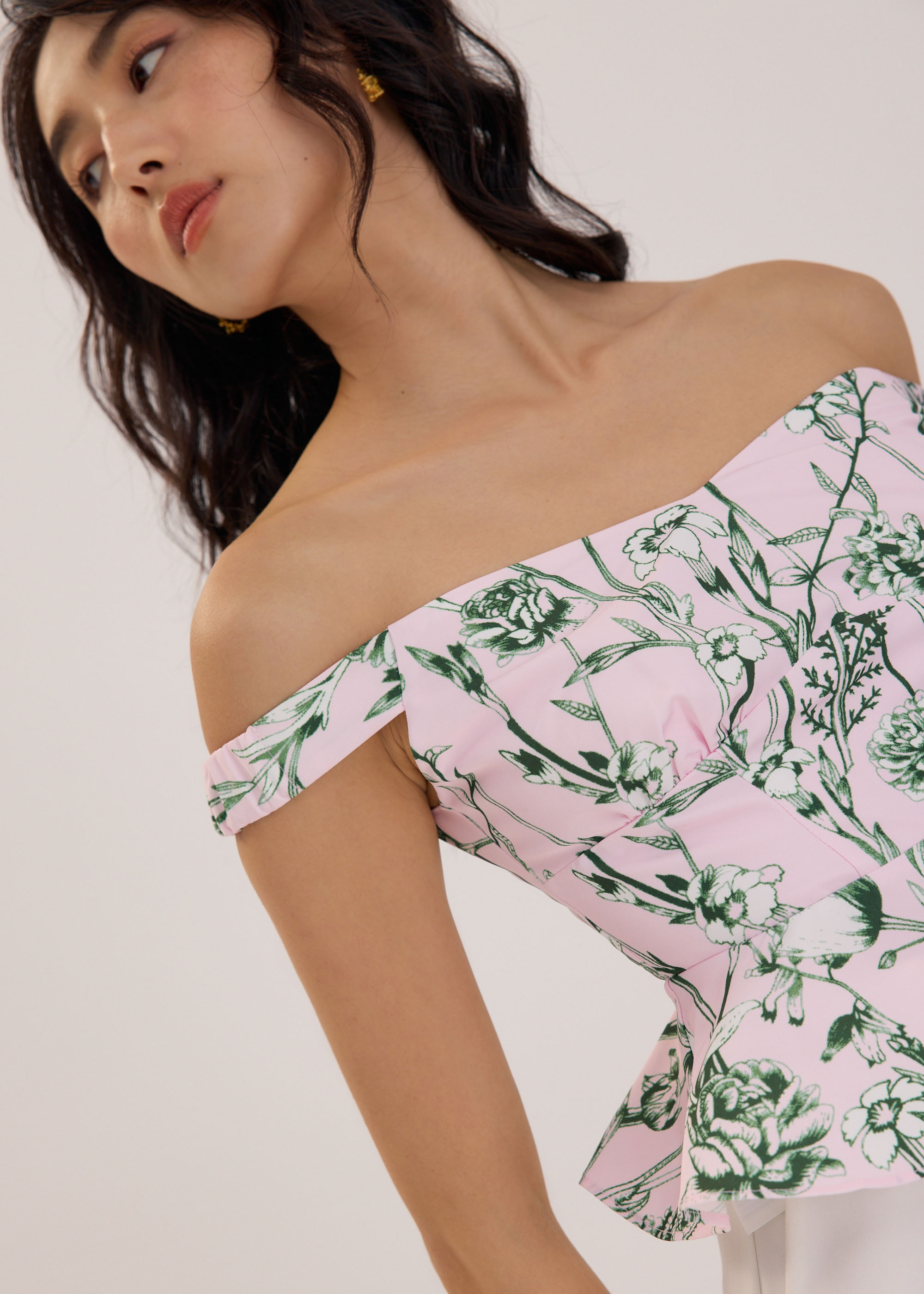 

Off Shoulder Peplum Top in Tidal Blooms