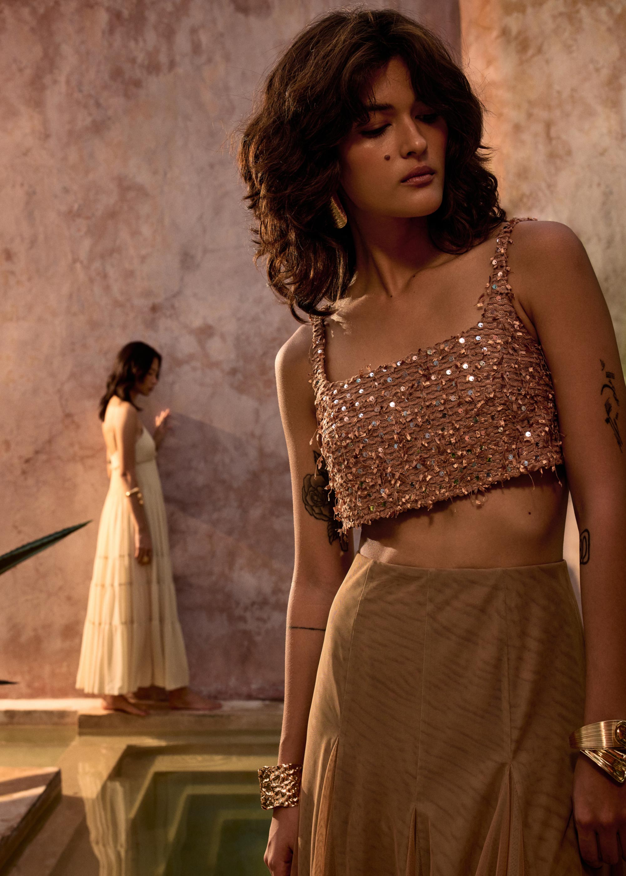 

Padded Sequin Square Neck Crop Top