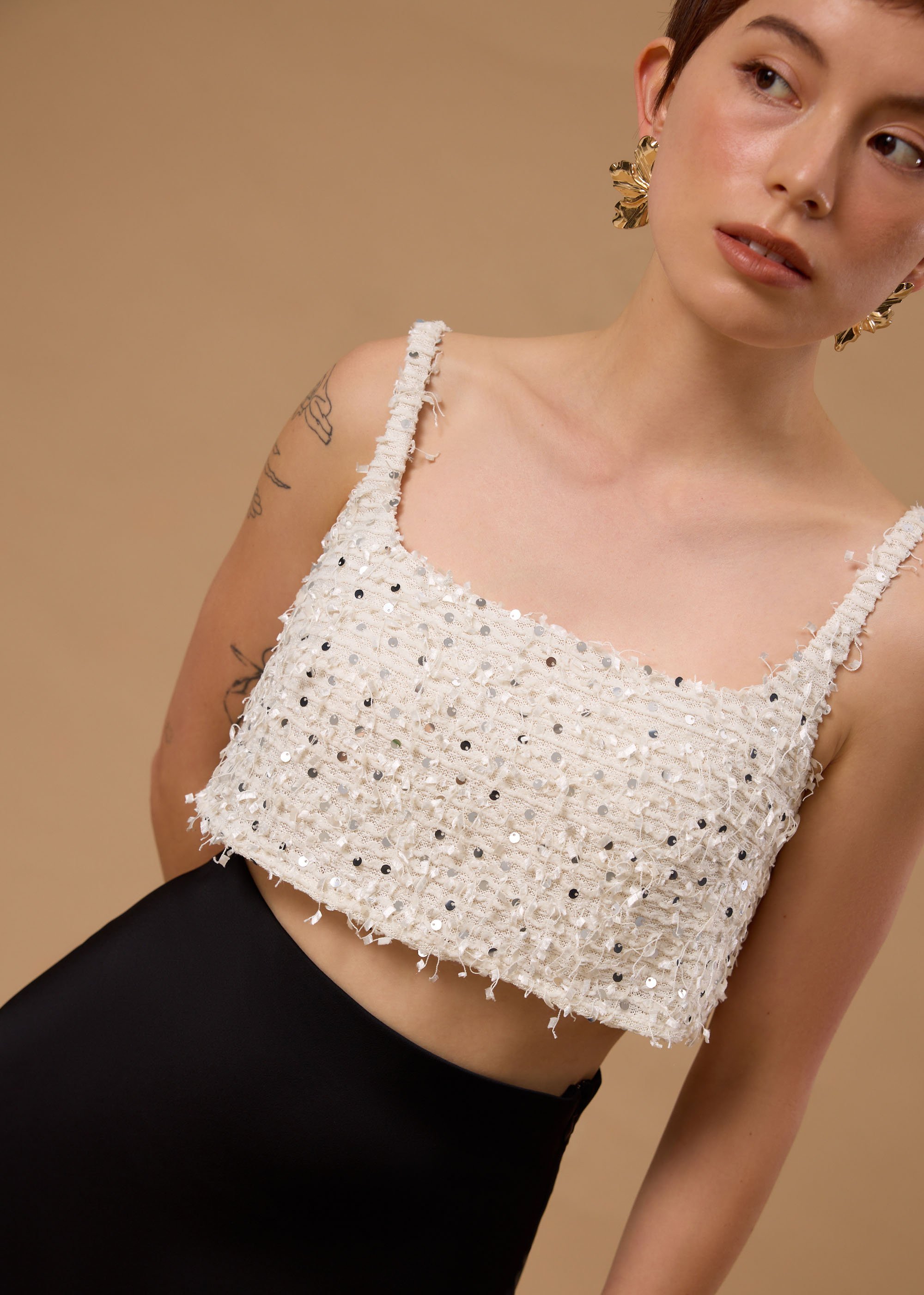 

BraFree by LB Sequin Square Neck Crop Top Love, Bonito