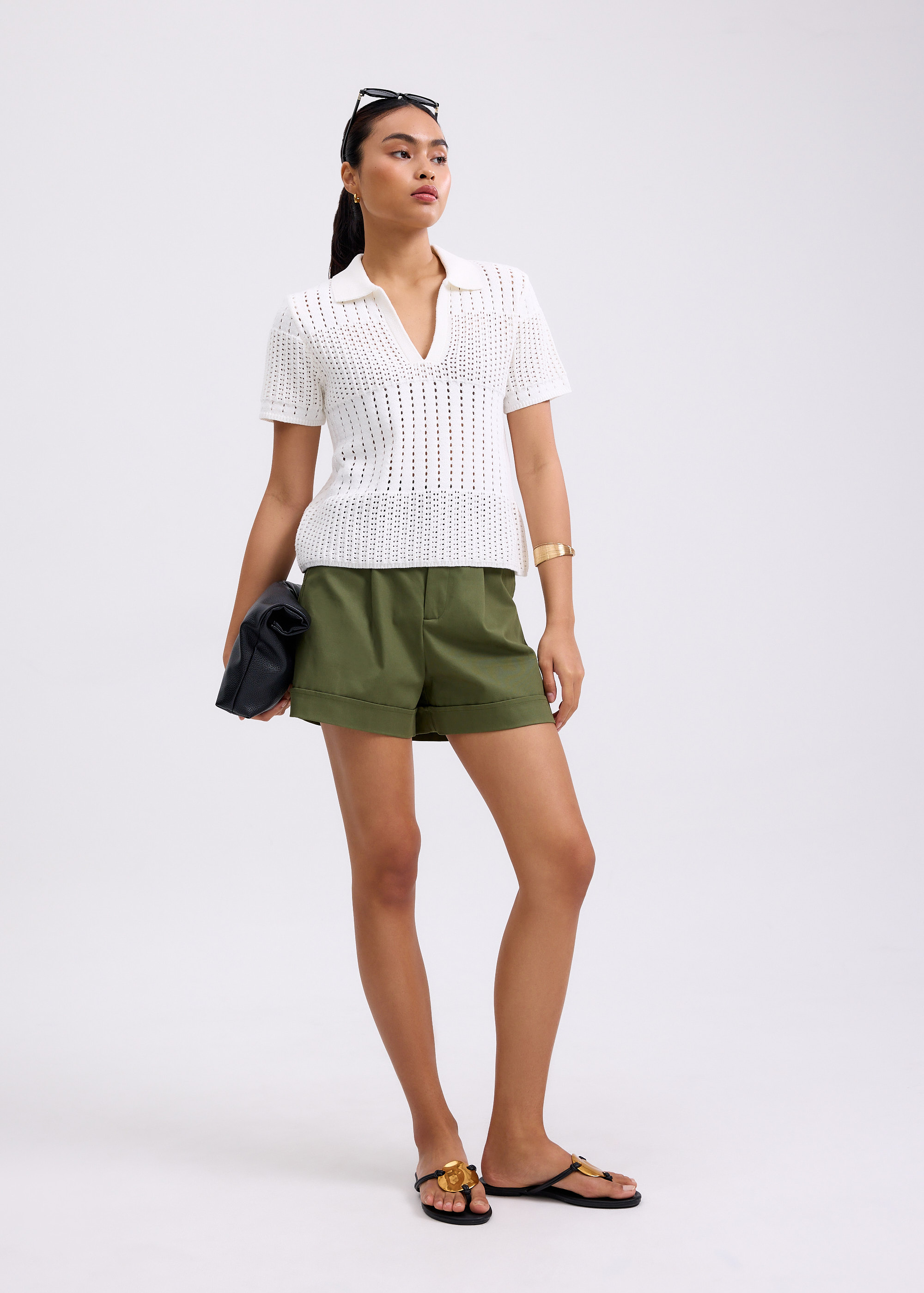 

Relaxed Pointelle Knit Polo Top