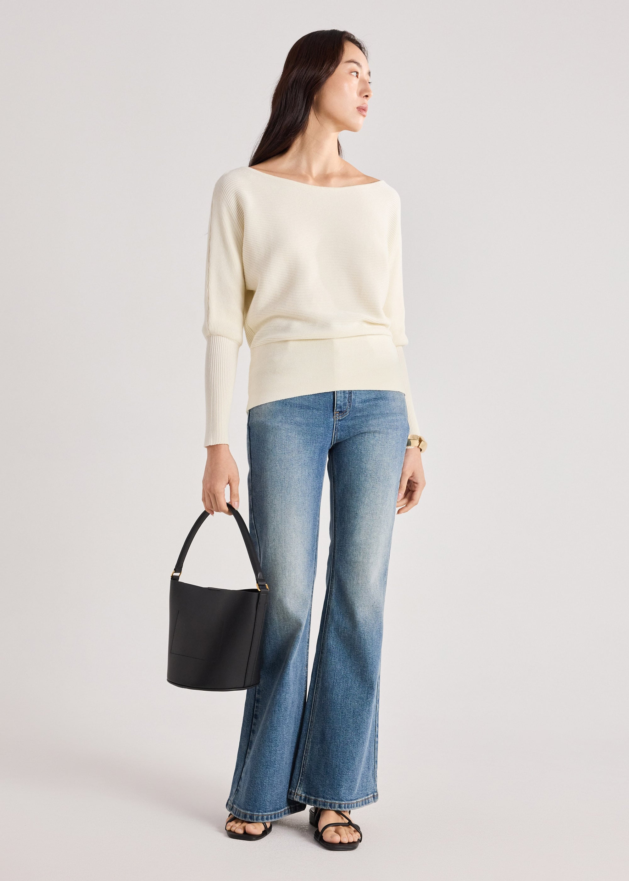 Knit Asymmetric Puff Sleeve Top Love, Bonito: retailer-supplied image