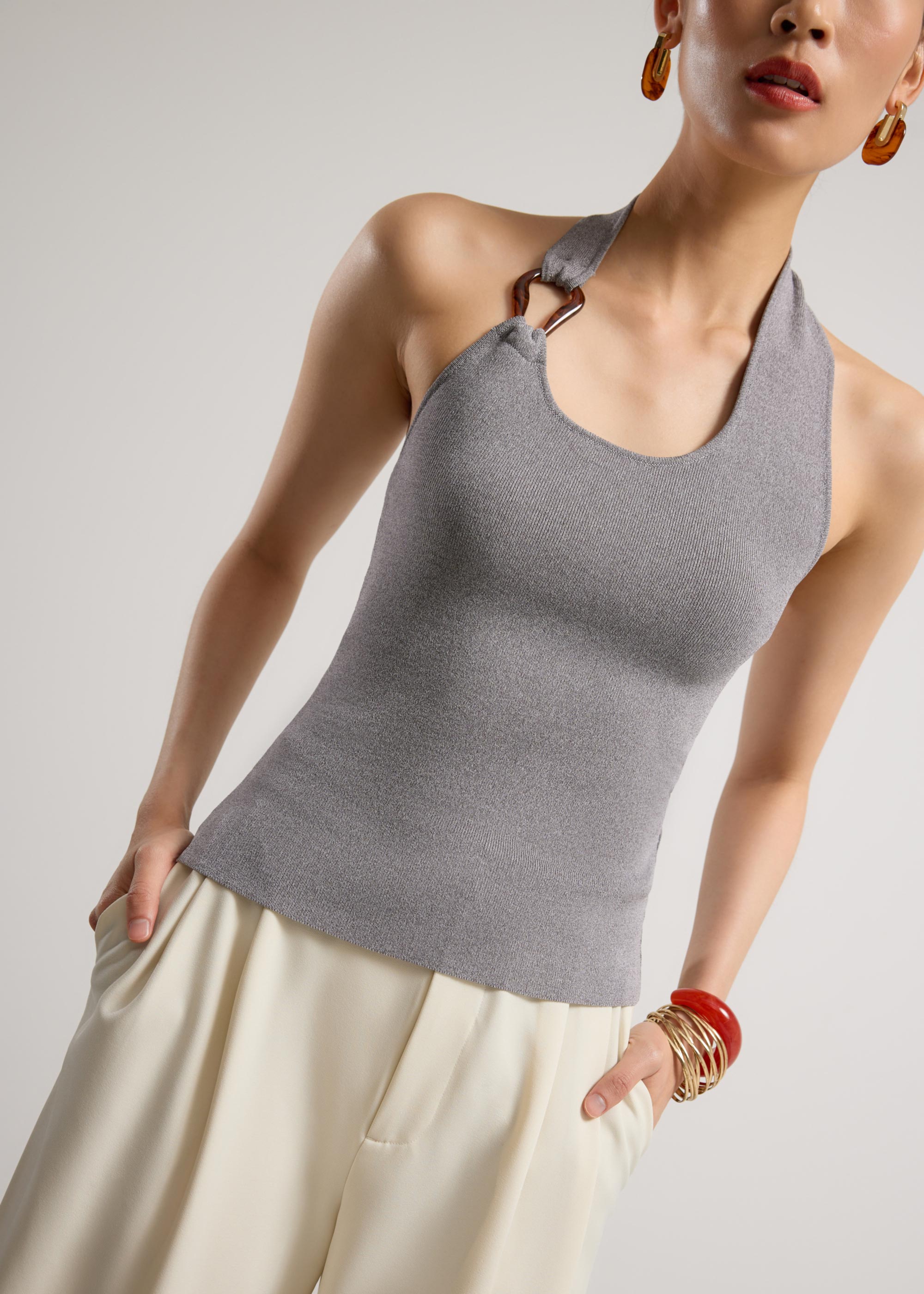 

Buckle Detail Knit Halter Fitted Top Love, Bonito