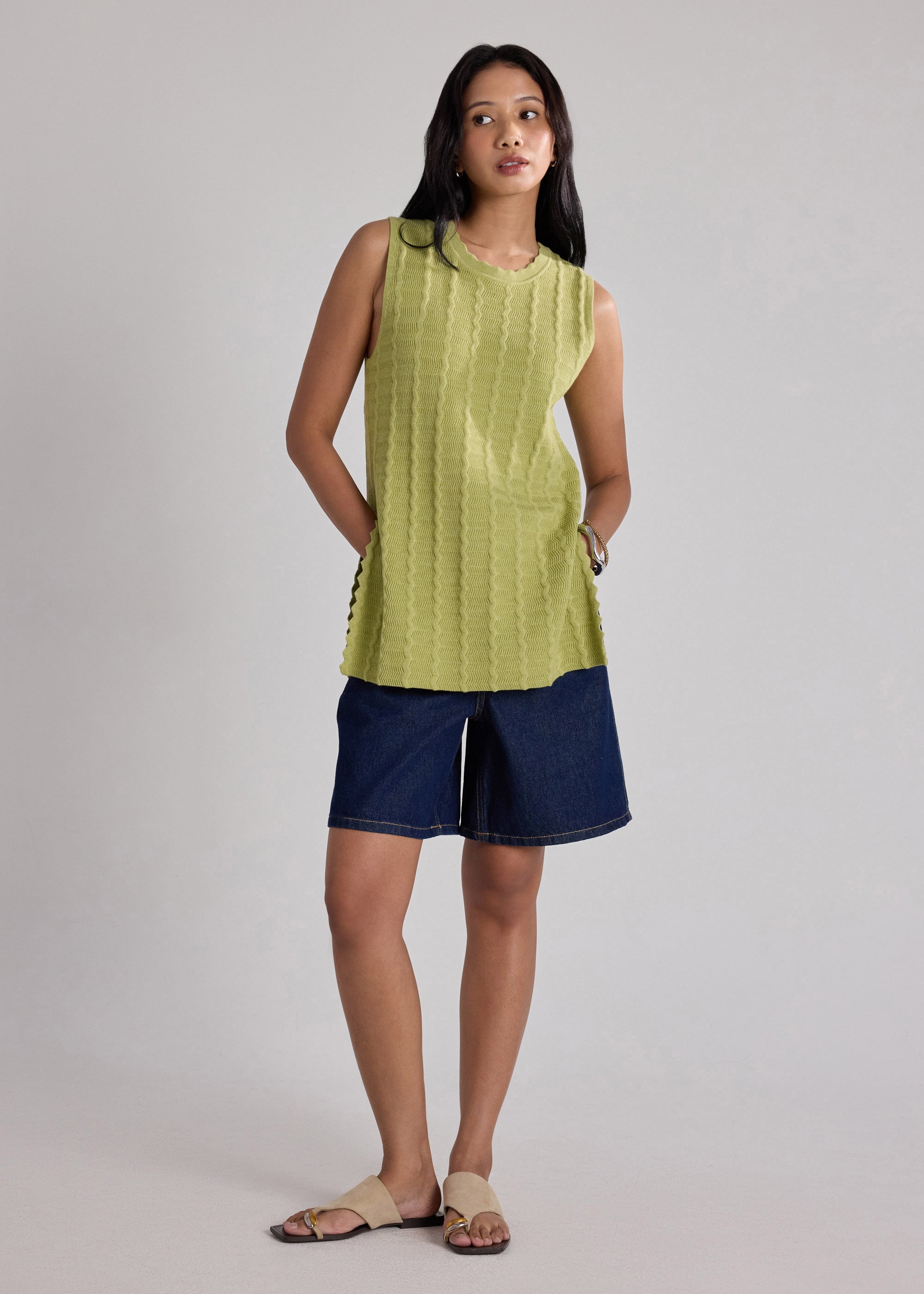 Scallop Edge Textured Knit Tunic Top Love, Bonito: retailer-supplied image