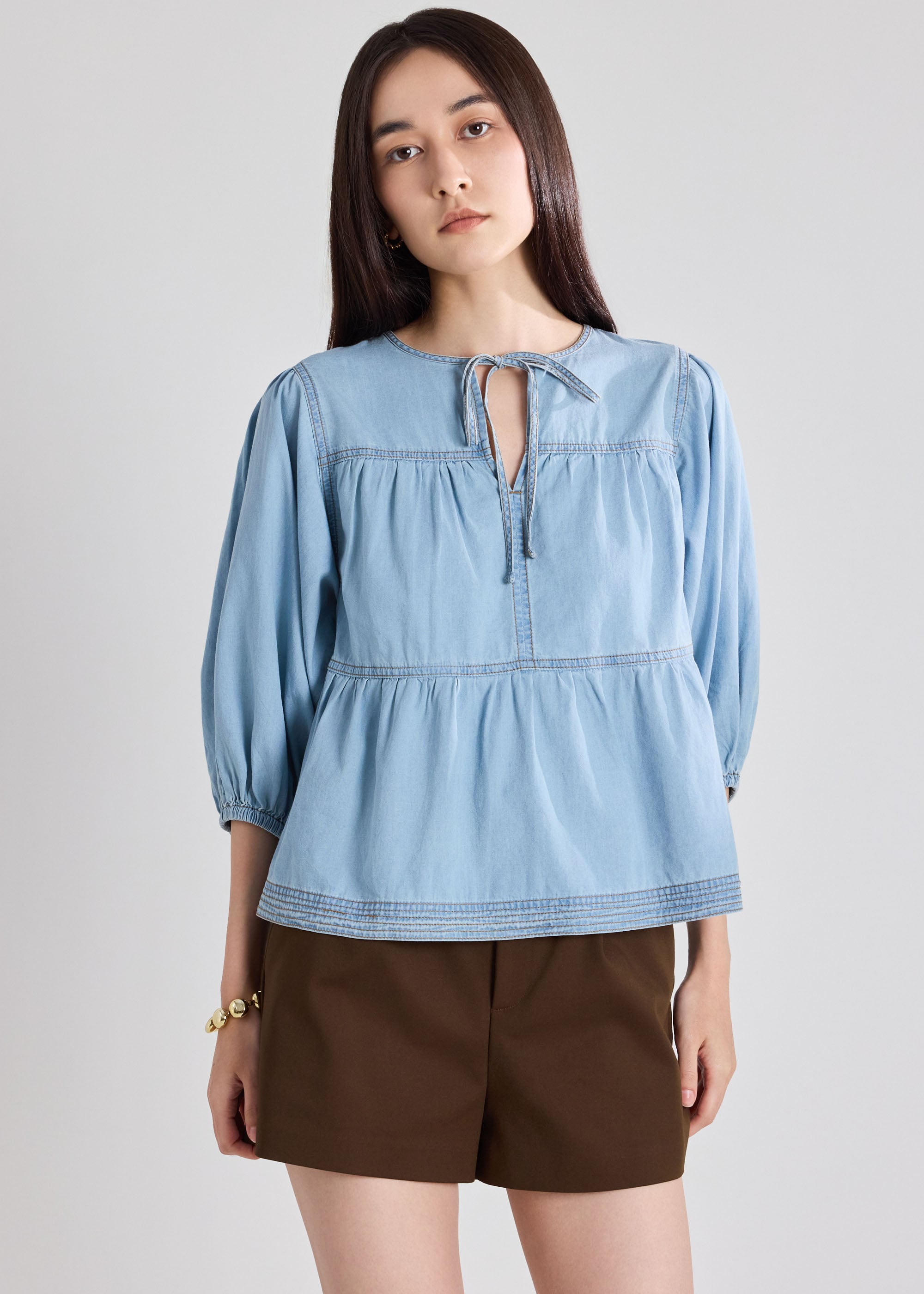 Chambray Front Tie Top Love, Bonito: retailer-supplied image