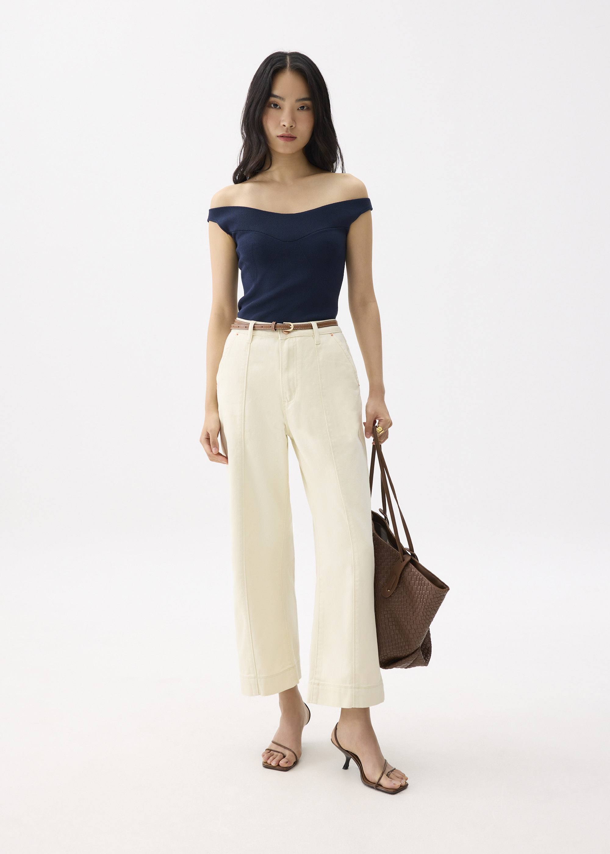 

Cotton High Waist Straight Leg Pants-106-M