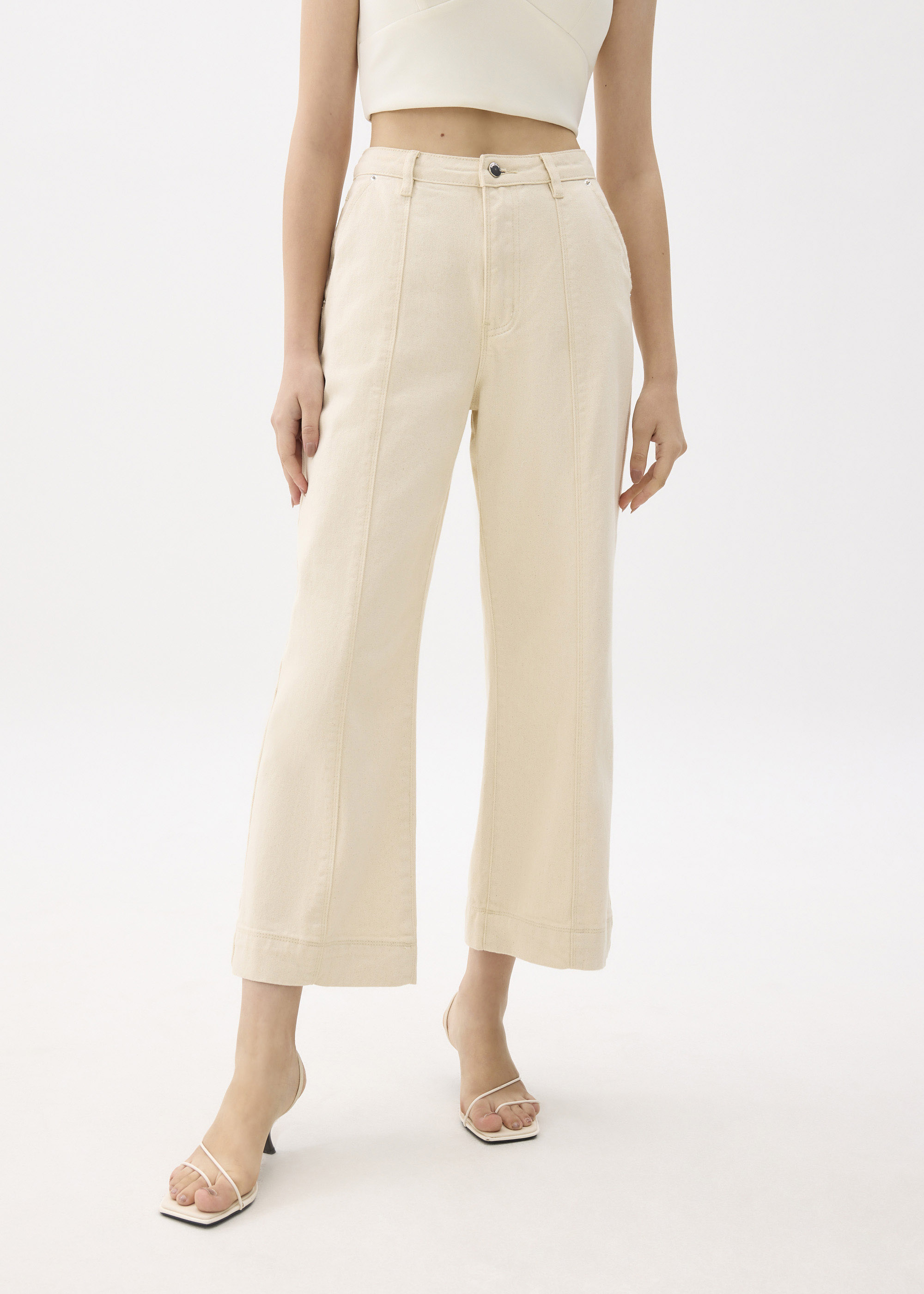 

Cotton High Waist Straight Leg Pants-042-S