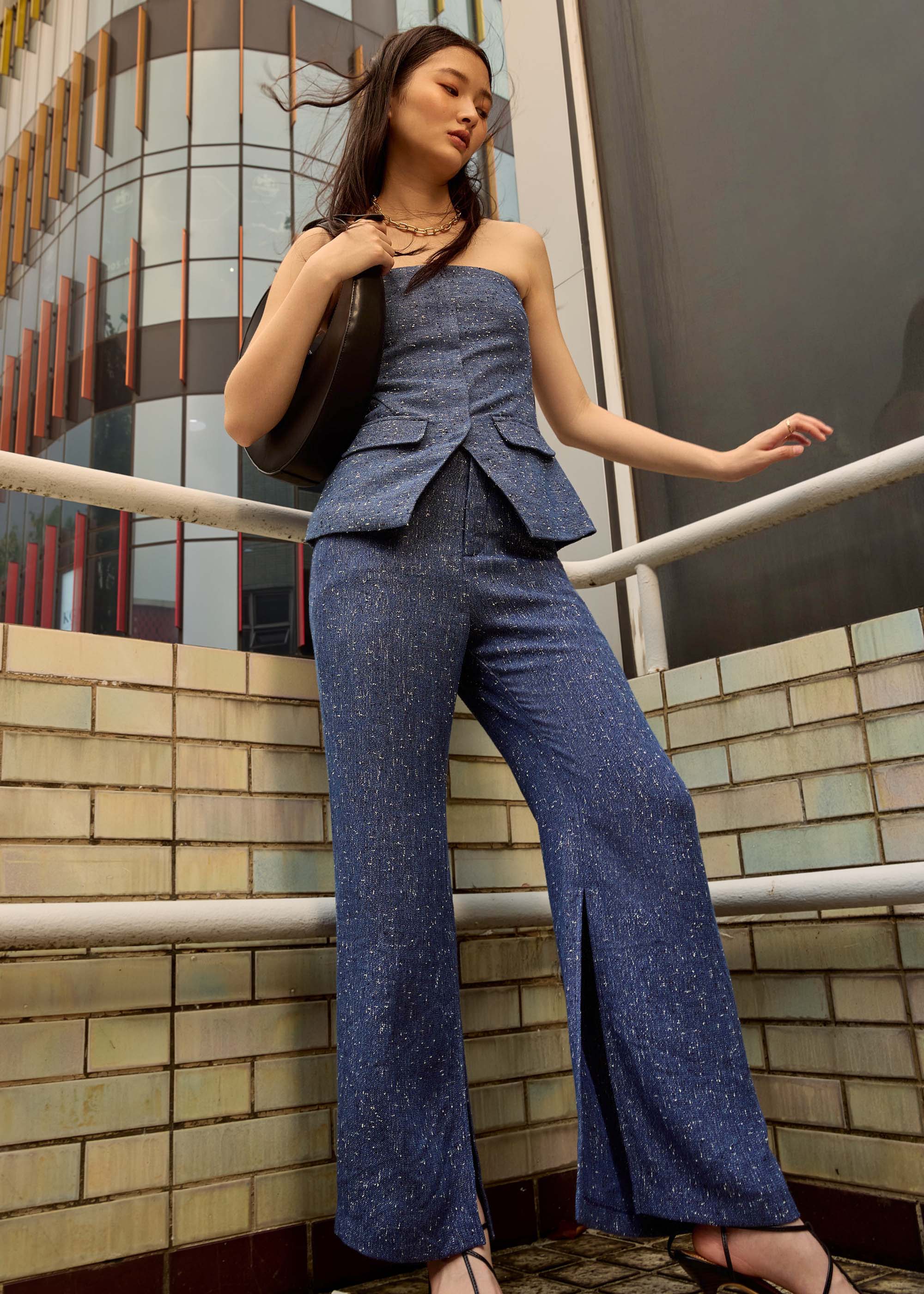 

Leggy™ Elastic Tweed High Waist Kick Flare Pants
