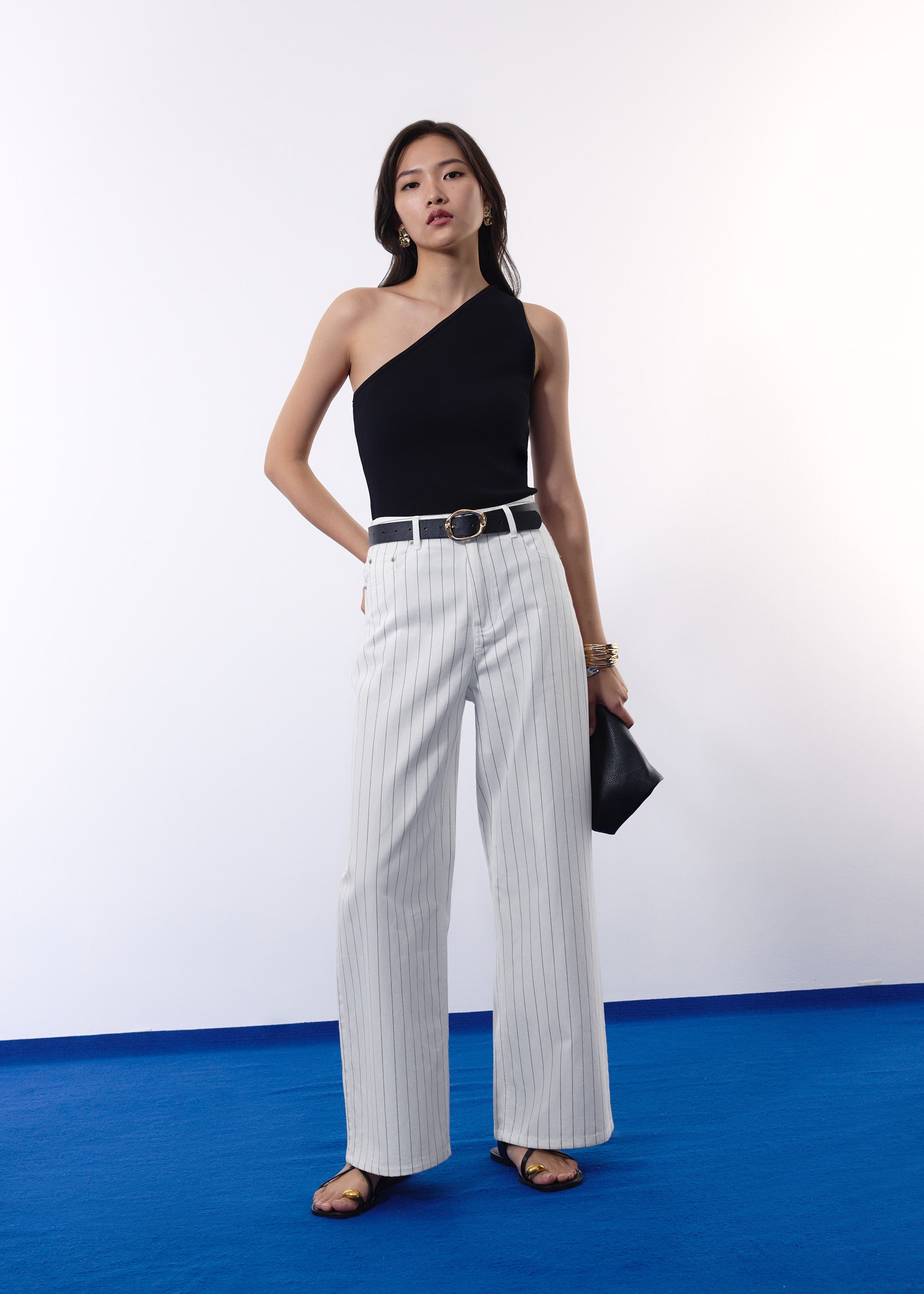 

Pinstripe Cotton Twill 5-Pocket High Rise Straight Leg Pants Love, Bonito