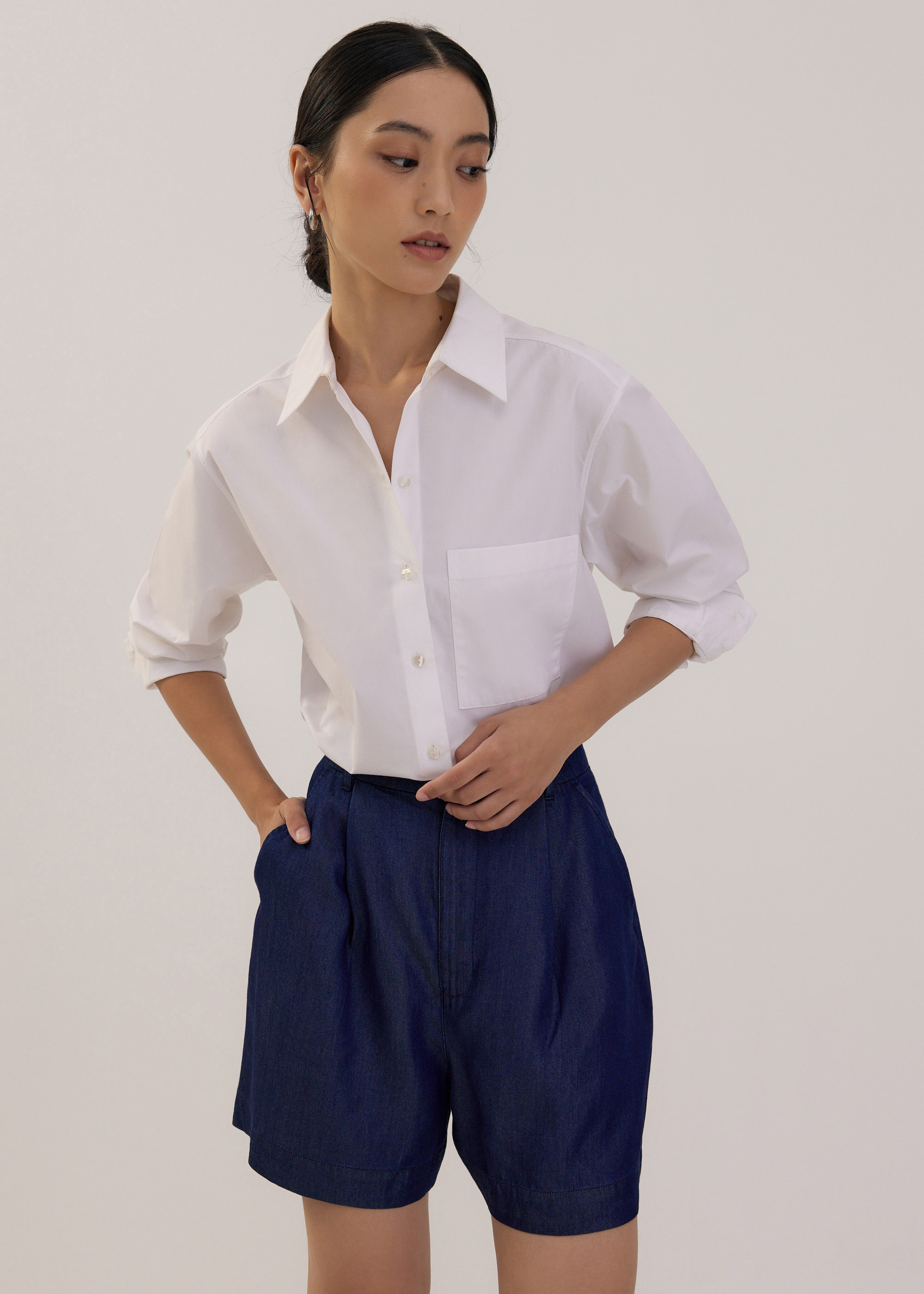 

Chambray High Waist Shorts