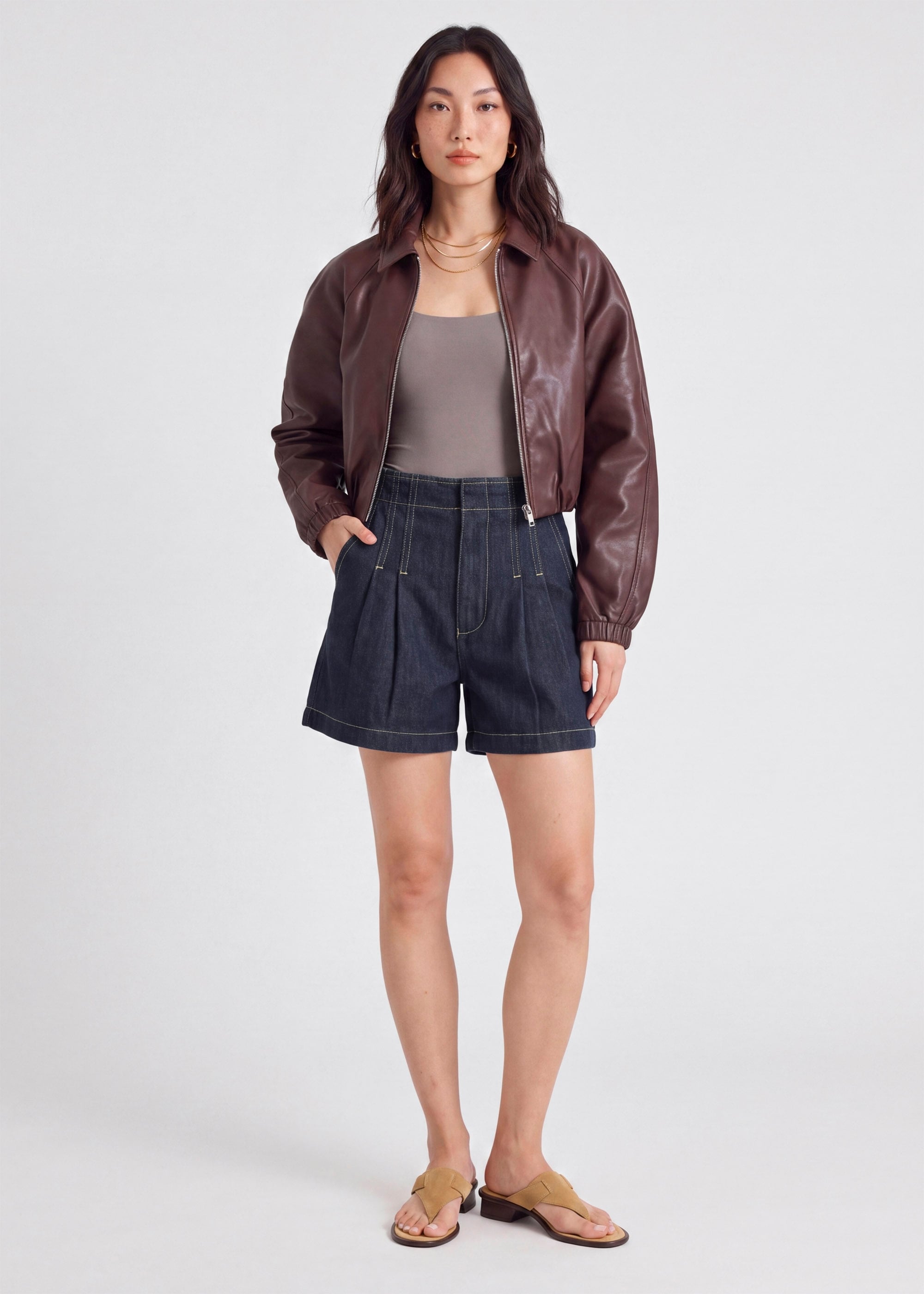 Denim Contrast Stitch A-line Shorts Love, Bonito