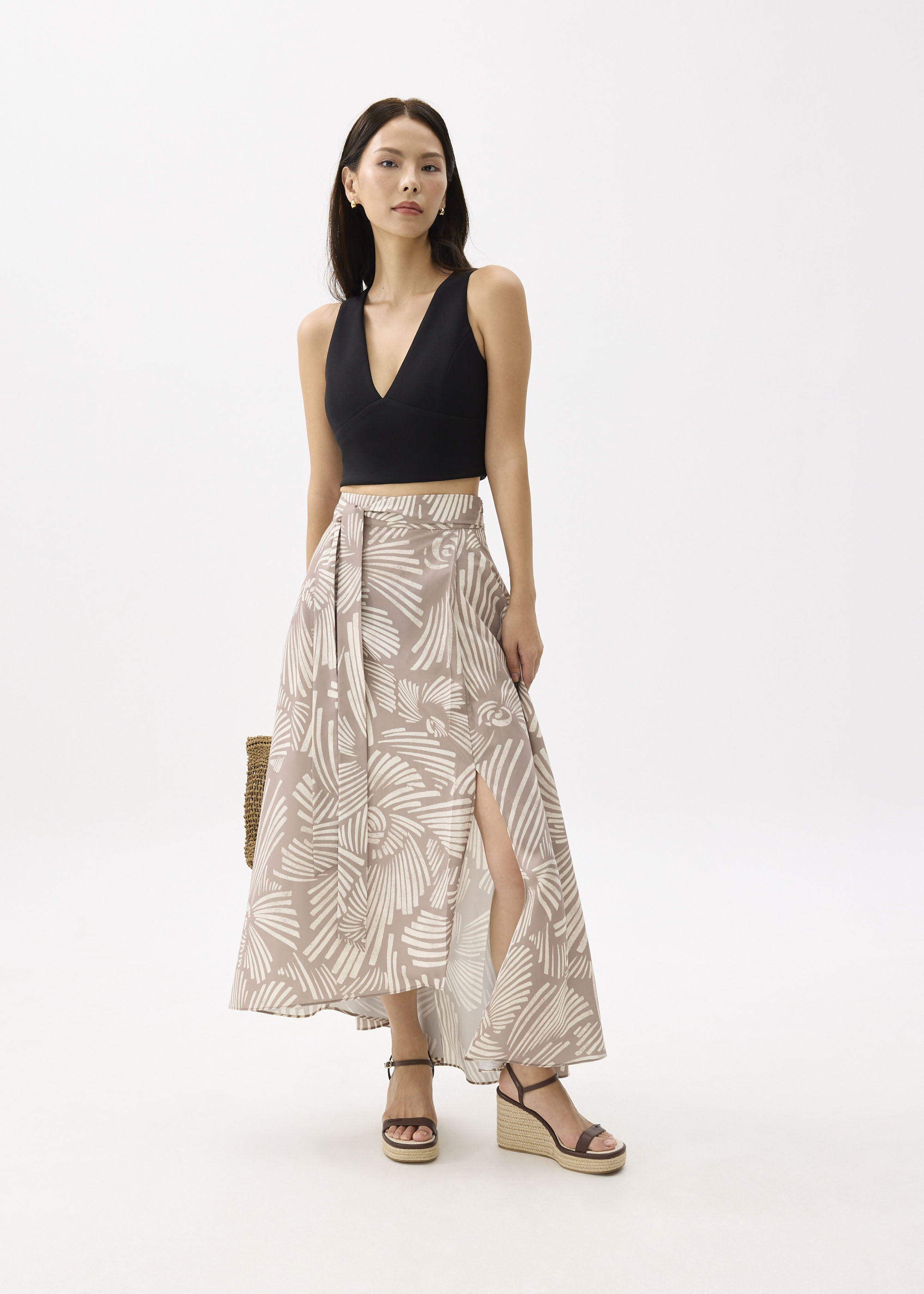 

High Waist A-line Wrap Skirt in Kekana-146-XS