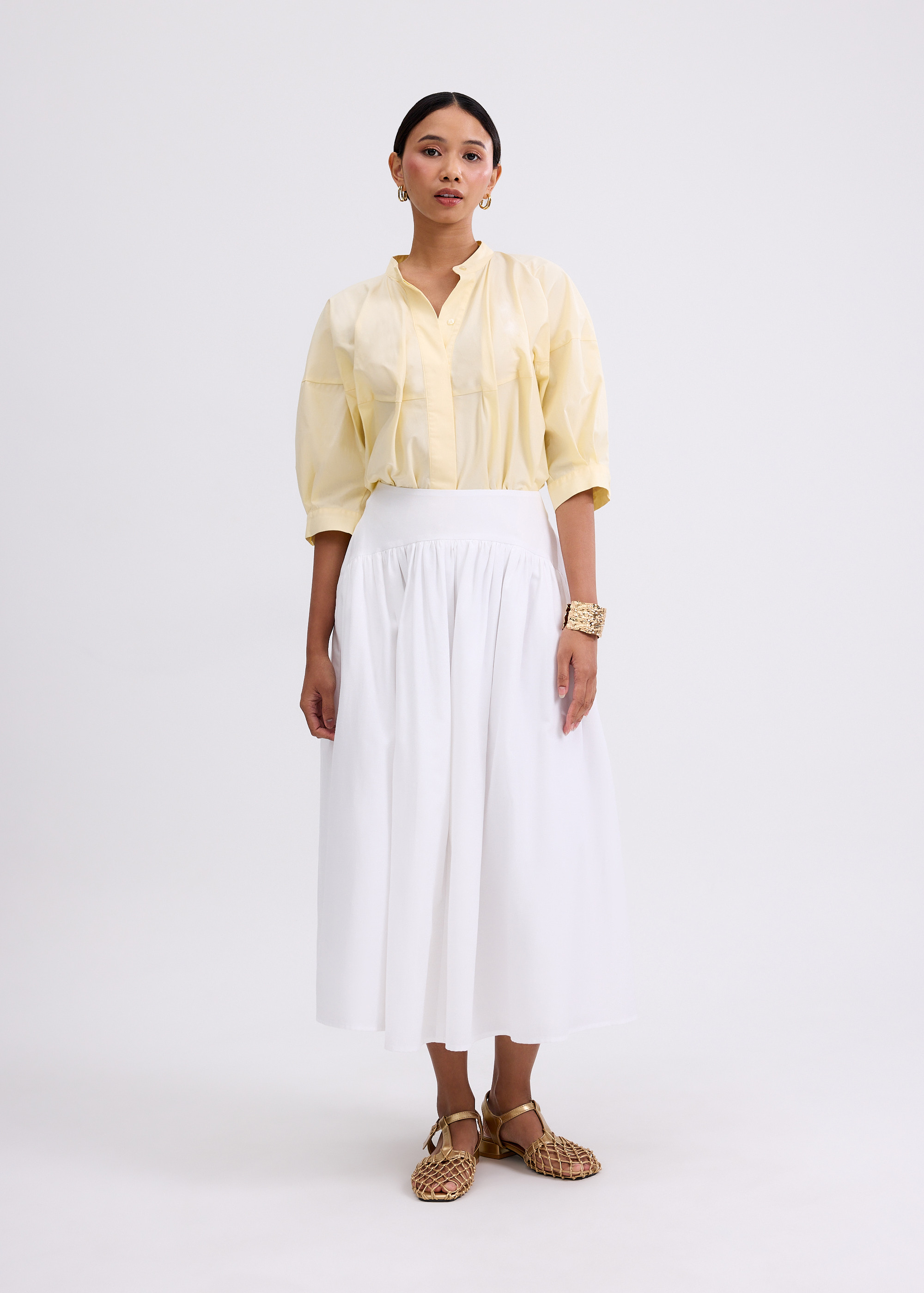 

Cotton High Waist Flare Midaxi Skirt