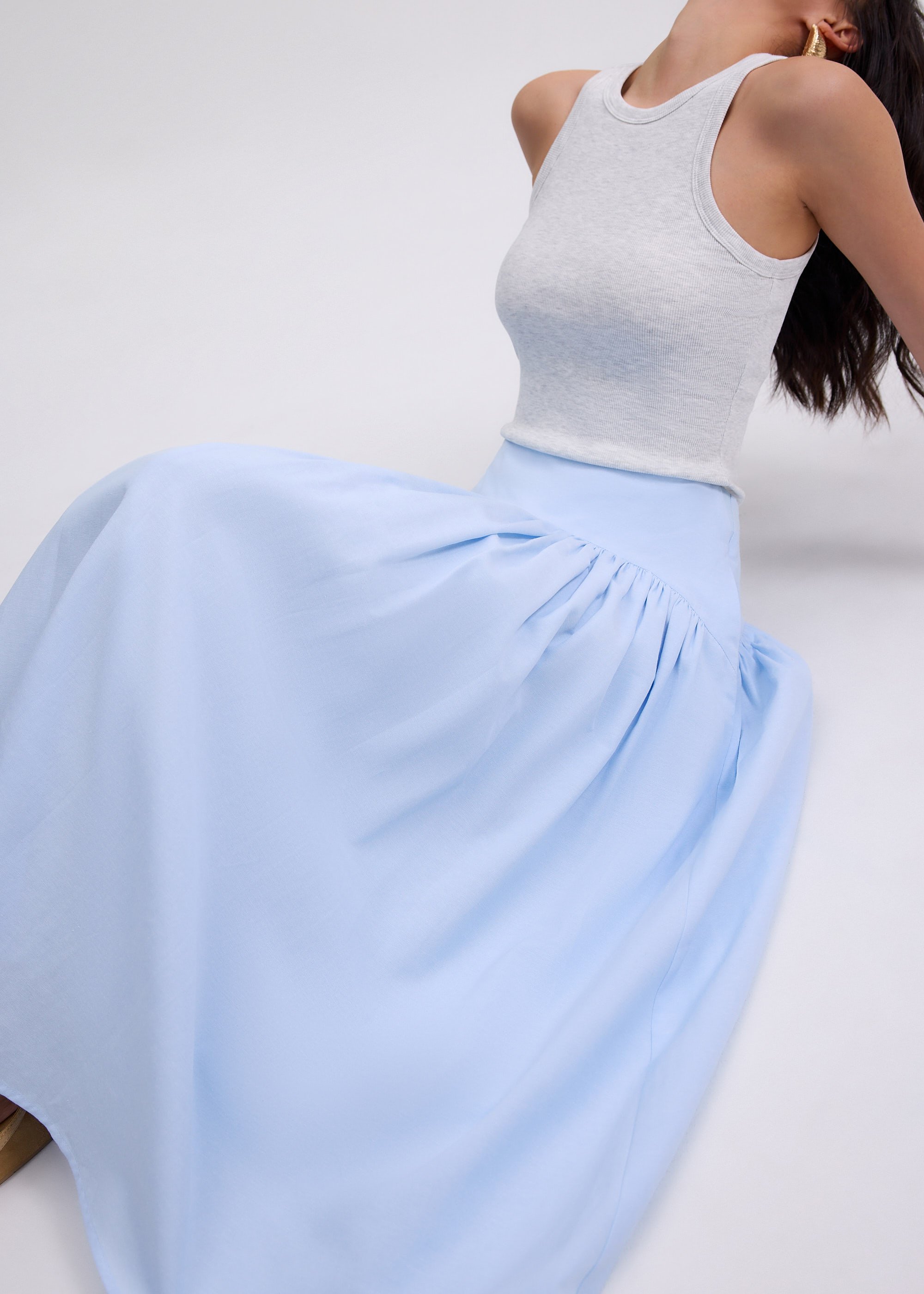 

Cotton High Waist Flare Midaxi Skirt