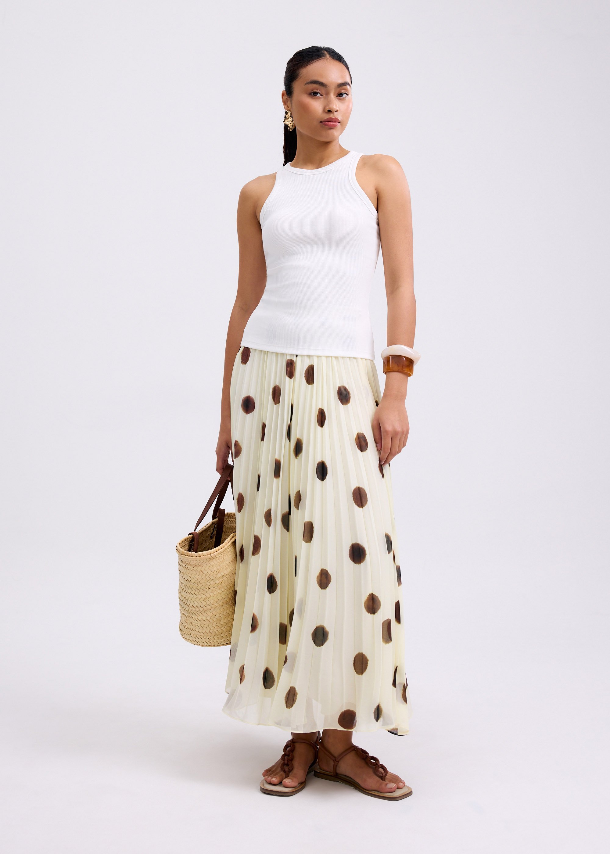 

Plisse High Waist Flare Midaxi Skirt in Brushed Dots Love, Bonito