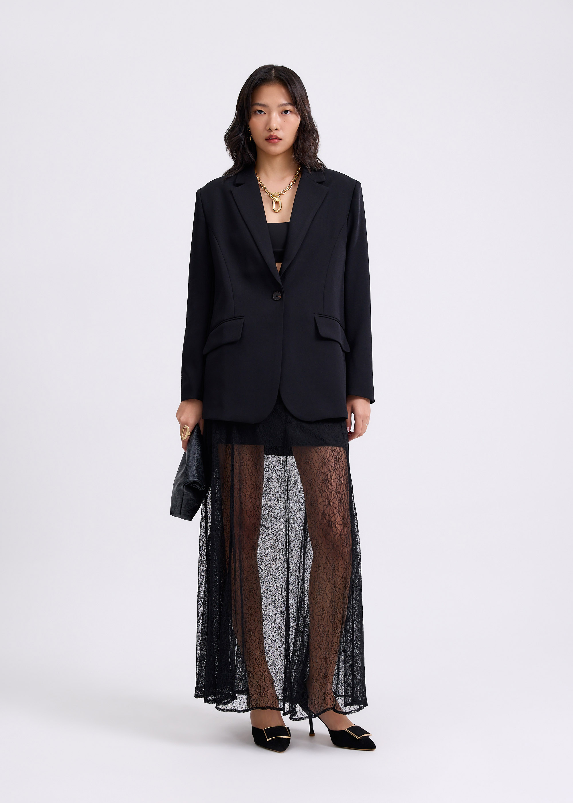 

Sheer Lace A-Line Maxi Skirt