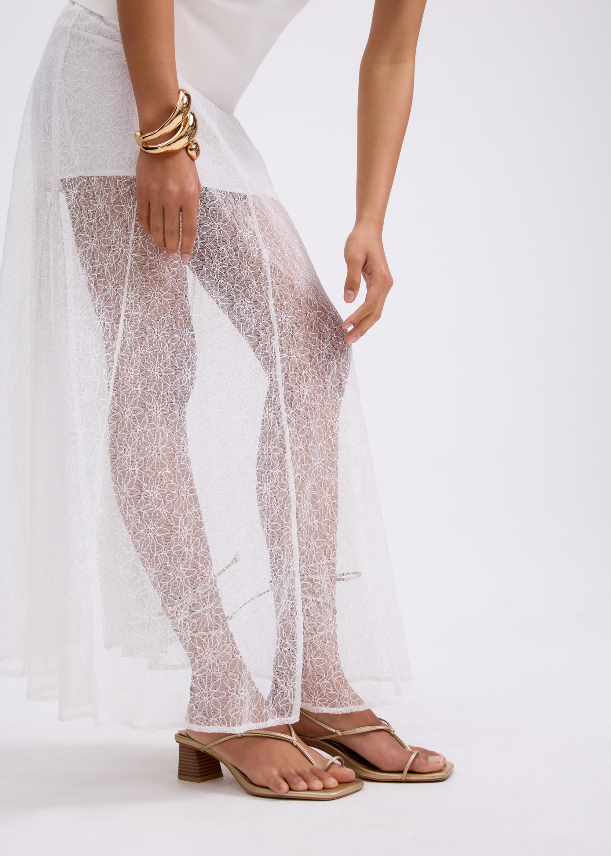 

Sheer Lace A-Line Maxi Skirt