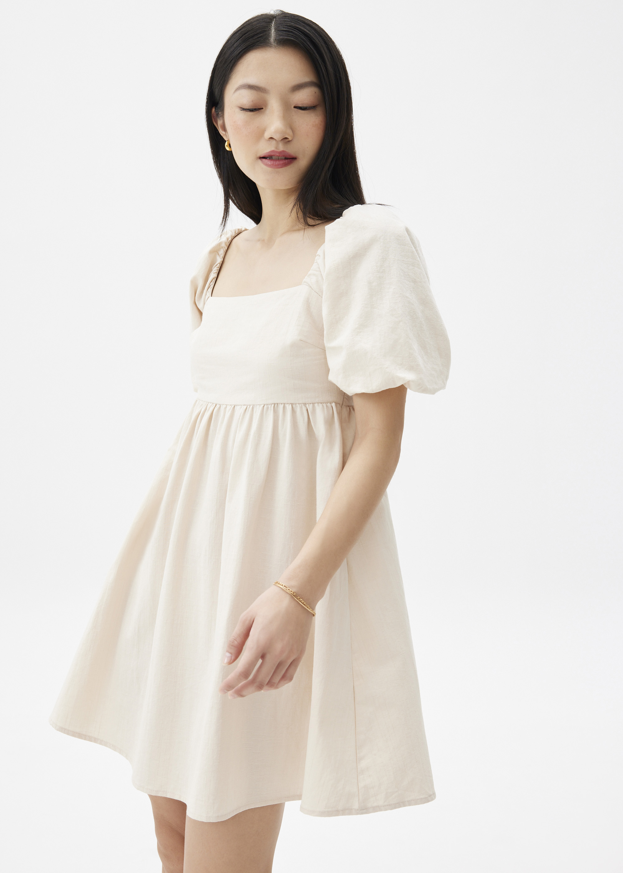 

Puff Sleeve Babydoll Mini Dress-106-M