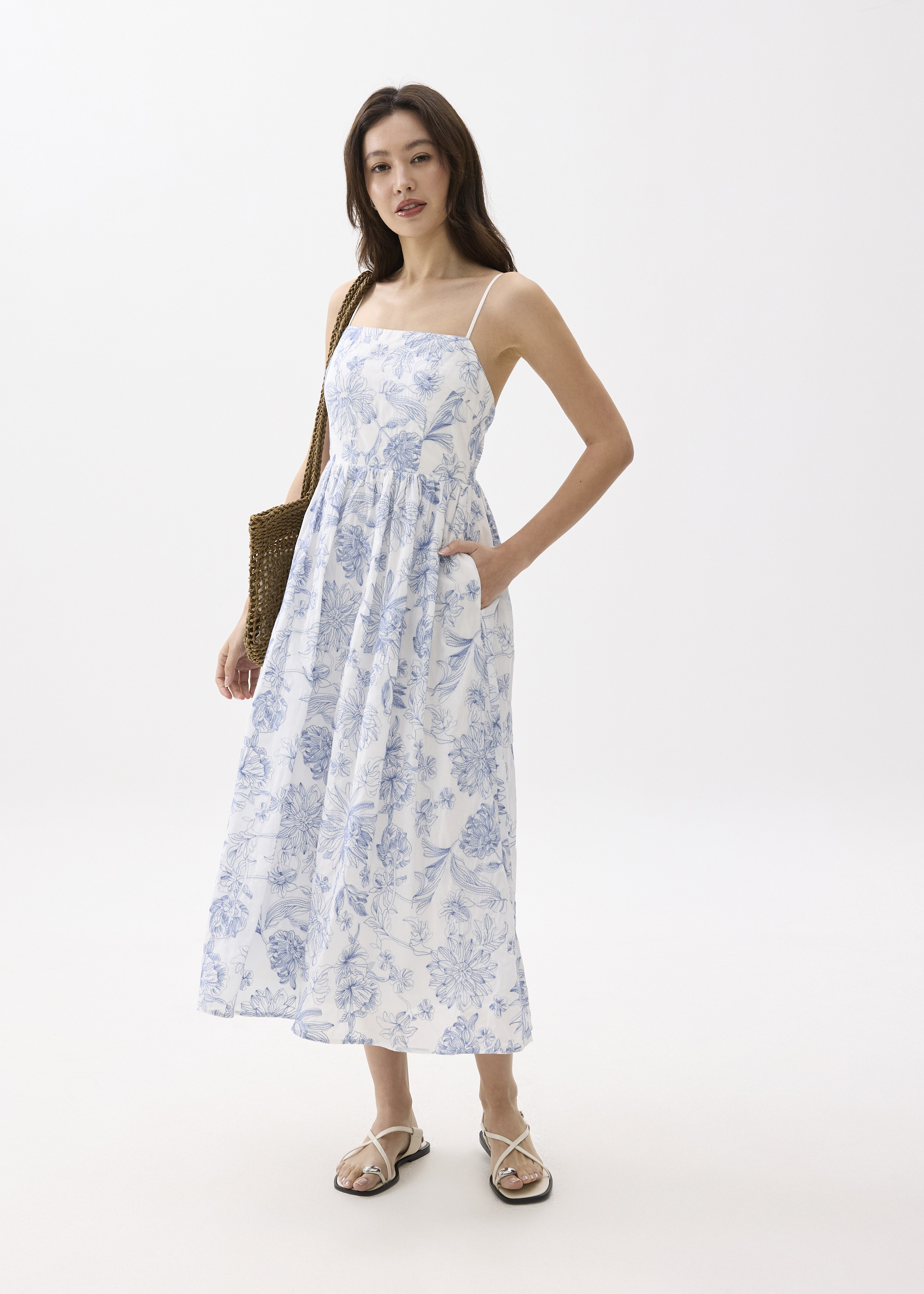

Padded Floral Broderie Fit & Flare Midaxi Dress-347-S