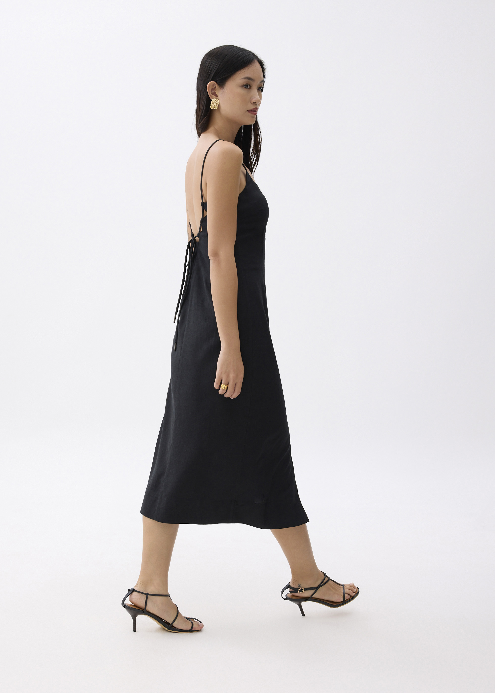 

Linen Padded Column Midi Dress-014-M