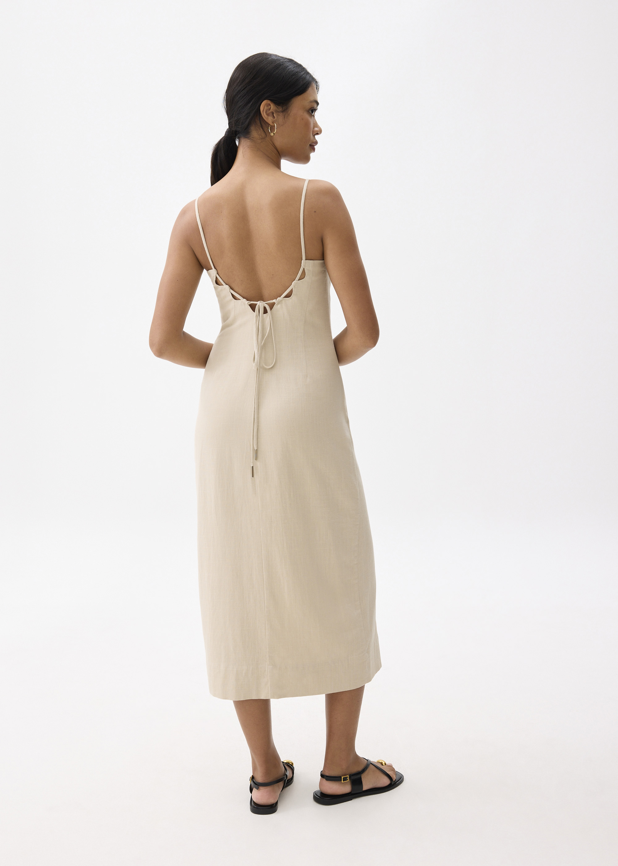 

Linen Padded Column Midi Dress-042-M