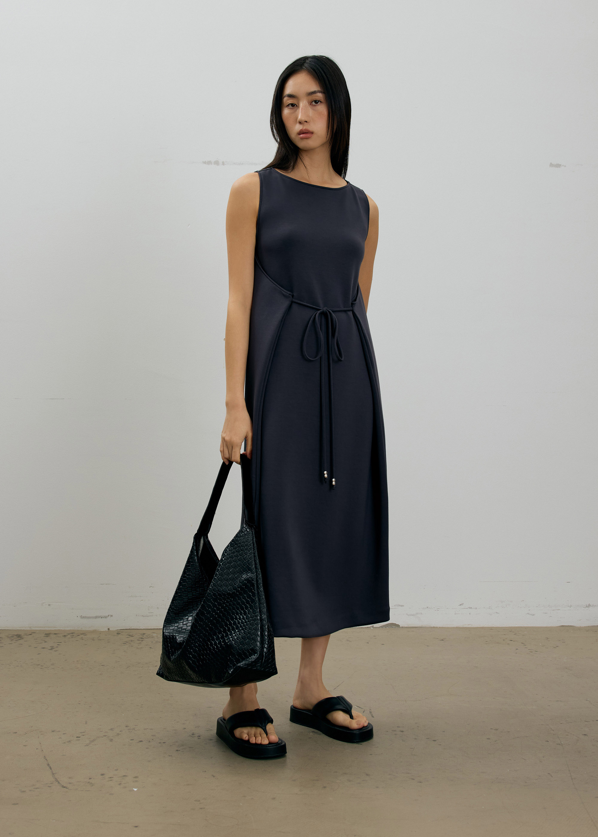 

Neoprene Boat Neck Shift Midaxi Dress