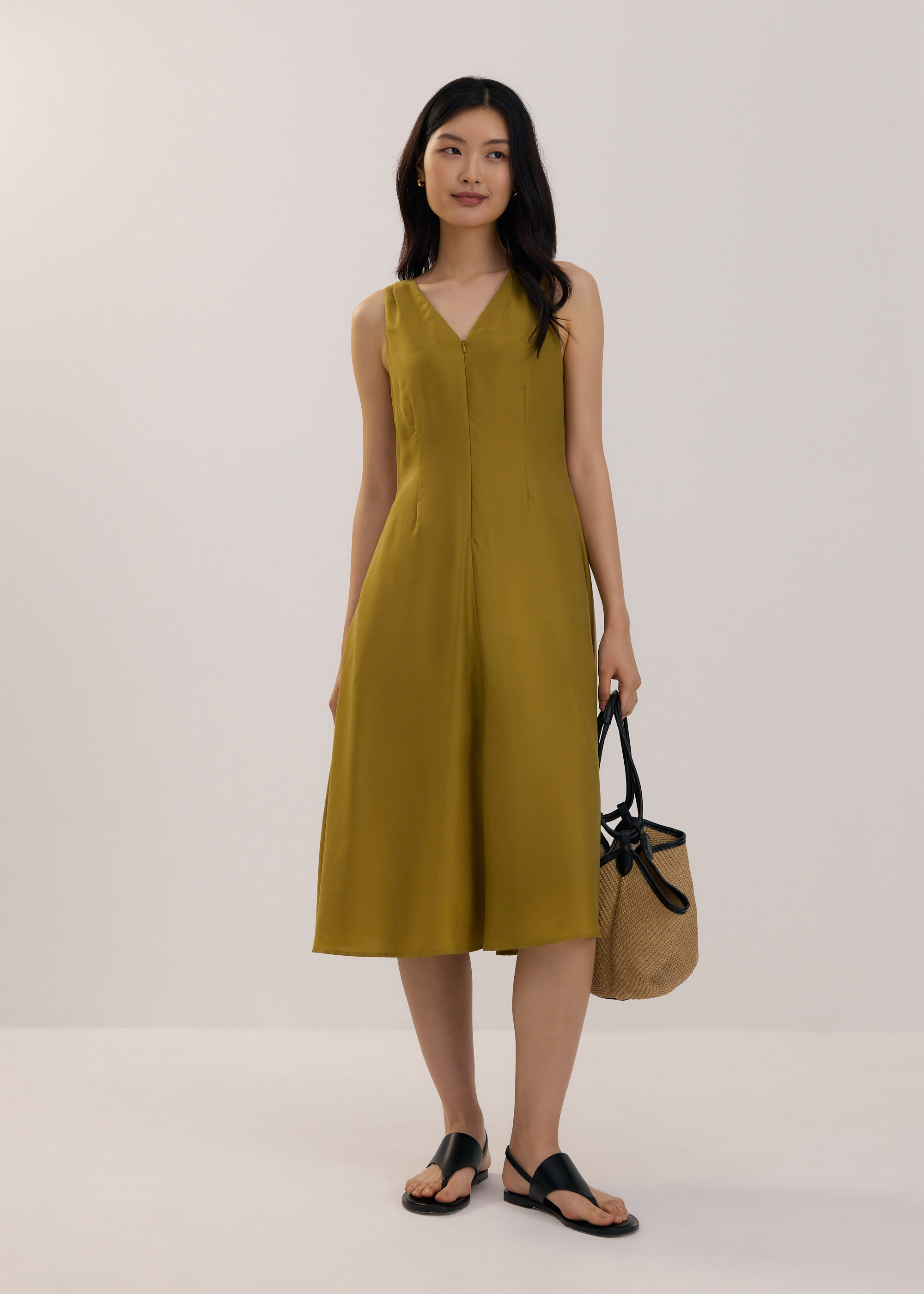 

Tencel V-neck Fit & Flare Midi Dress