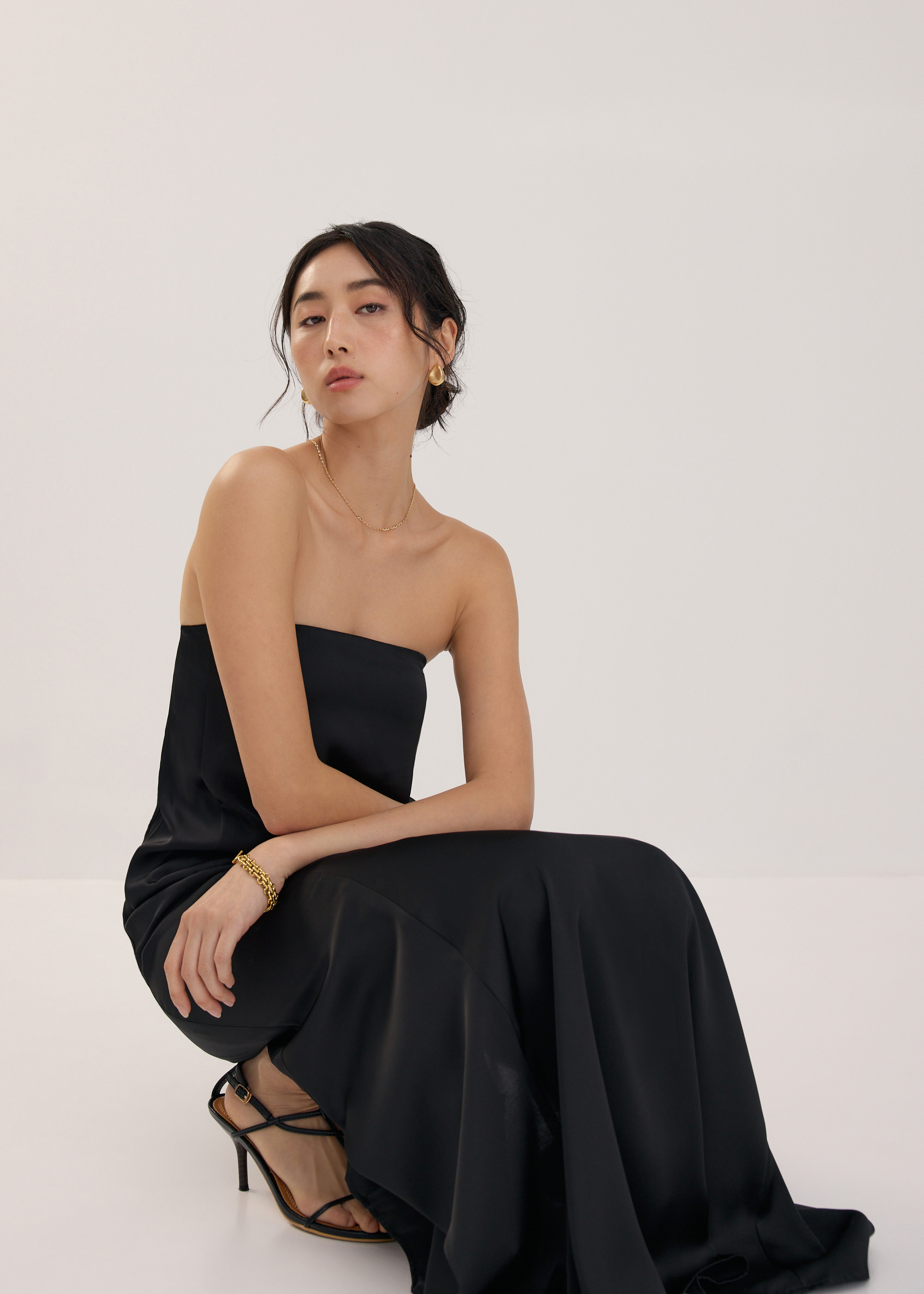 

Padded Satin Tube Bias Cut Maxi Dress