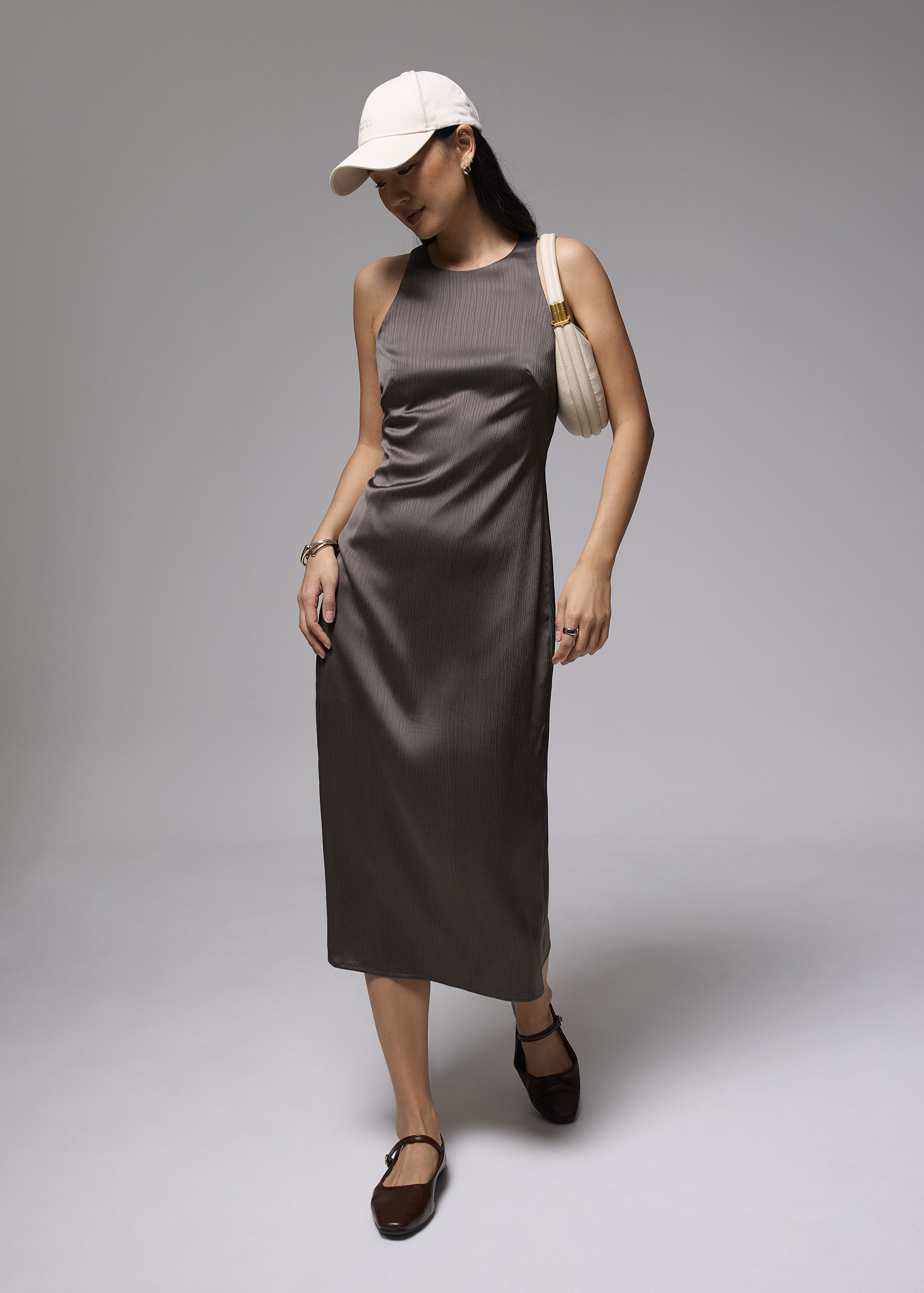 

Crinkled Satin Column Midi Dress-273-M