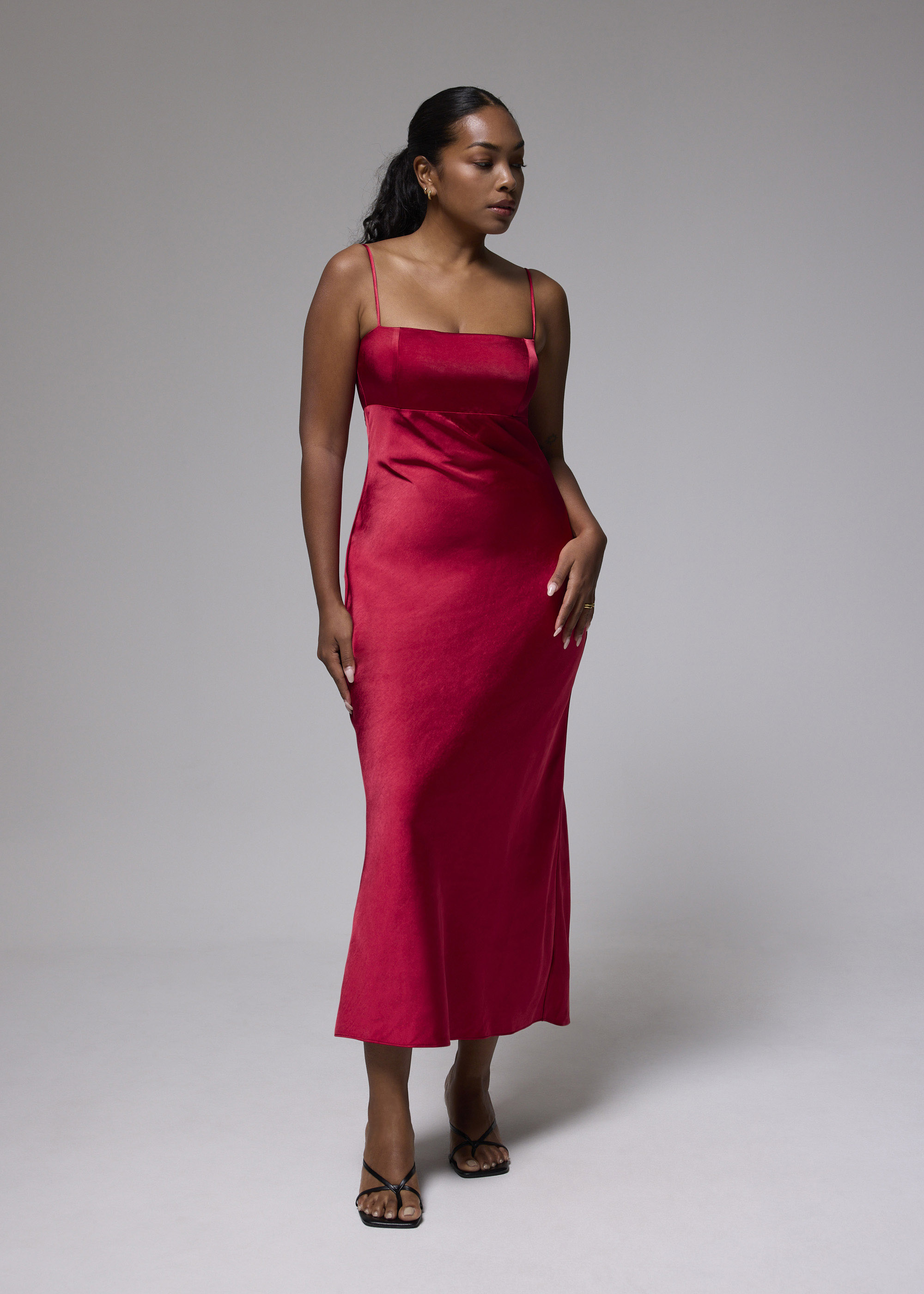 

Padded Satin Column Maxi Dress-020-XS