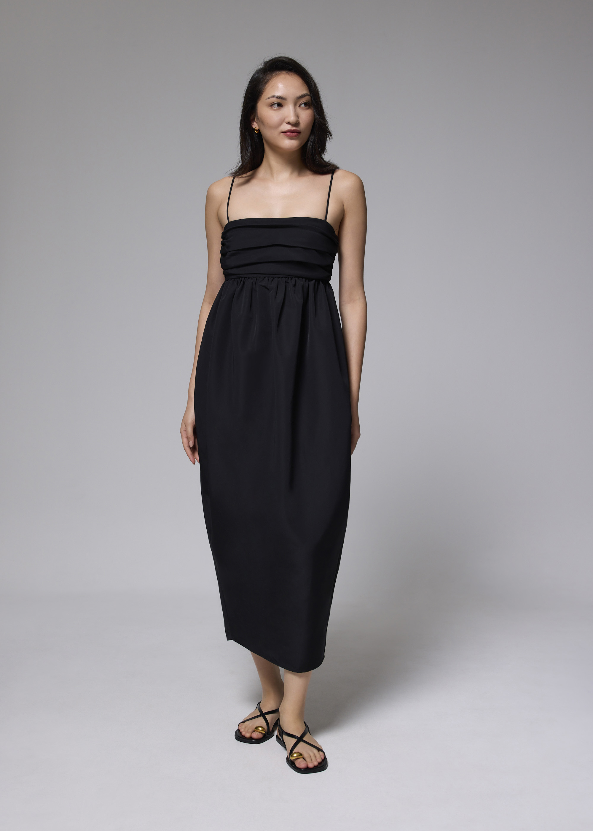 

Ruched Straight Neck Tulip Maxi Dress-014-L