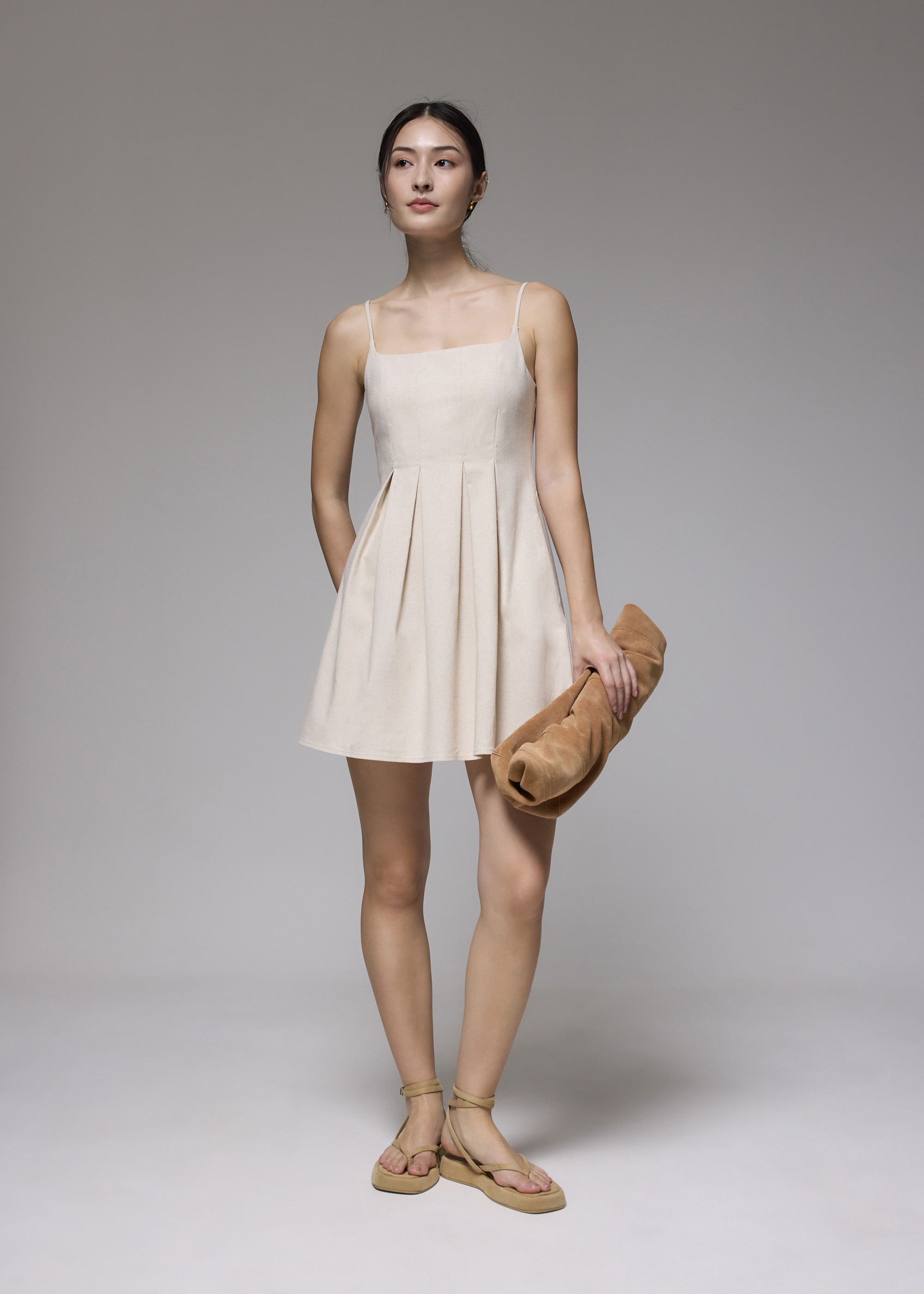 

Linen Square Neck Fit & Flare Mini Dress-042-M