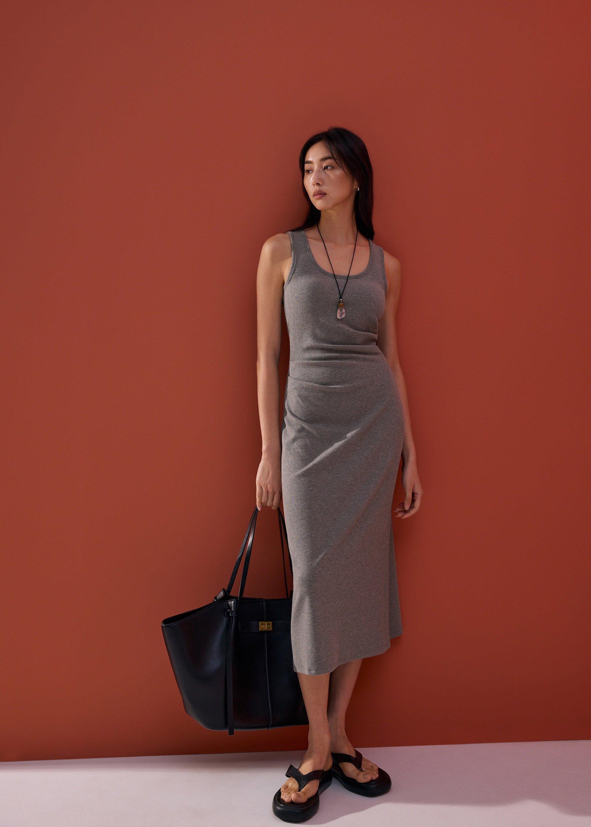 

Padded Jersey Round Neck Column Midaxi Dress