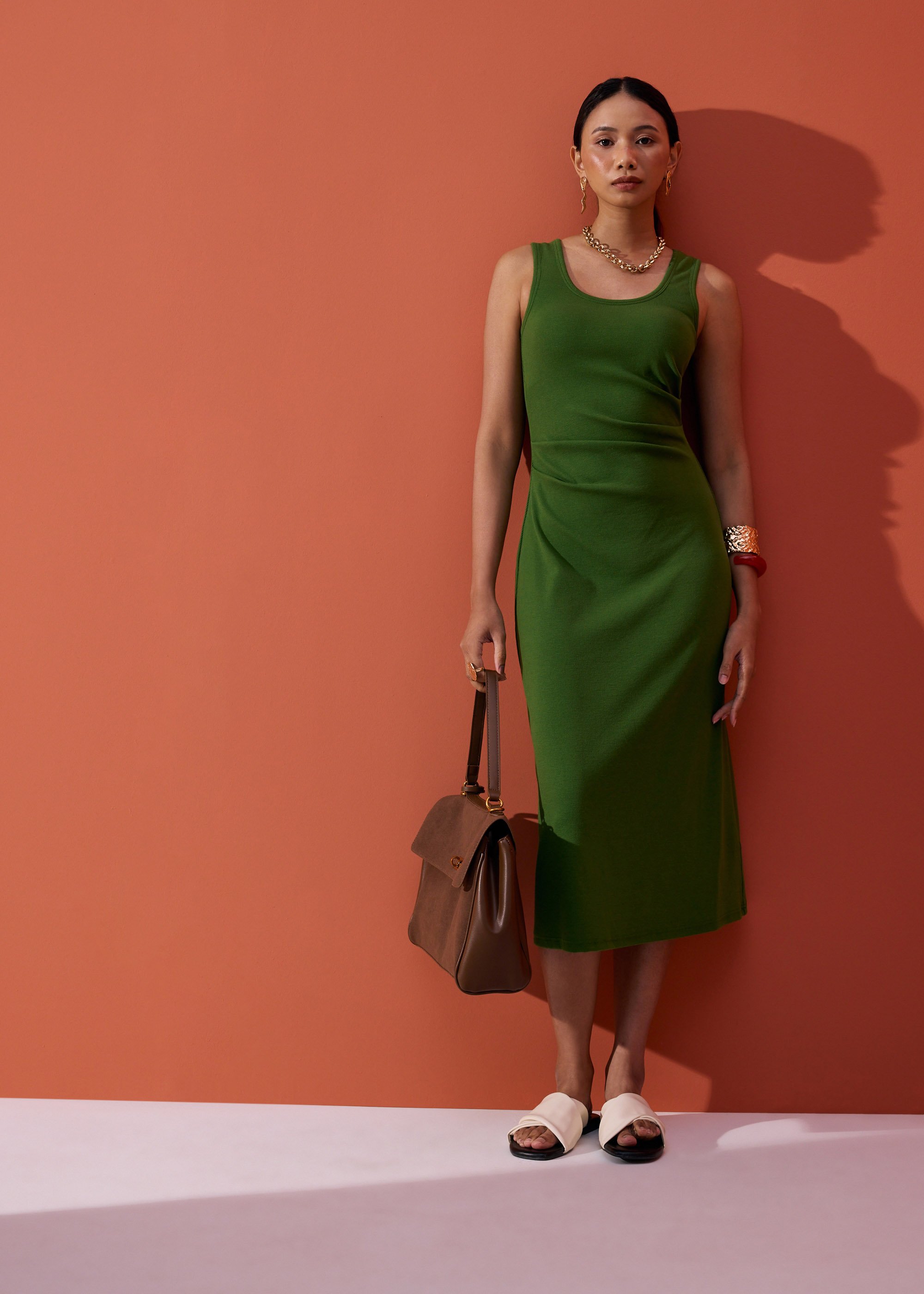 

Padded Jersey Round Neck Column Midaxi Dress