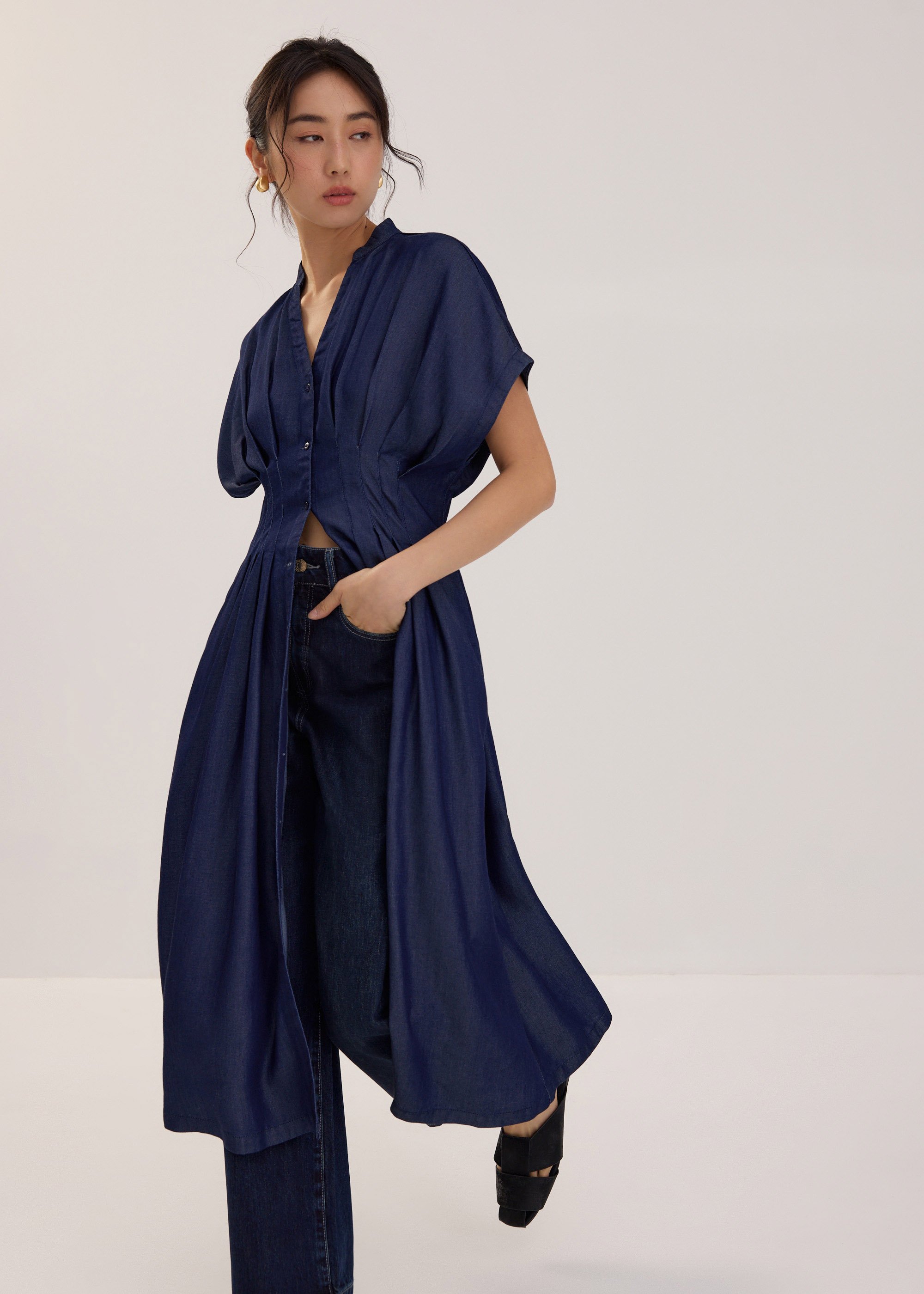 

Chambray Batwing Fit & Flare Midi Dress Love, Bonito