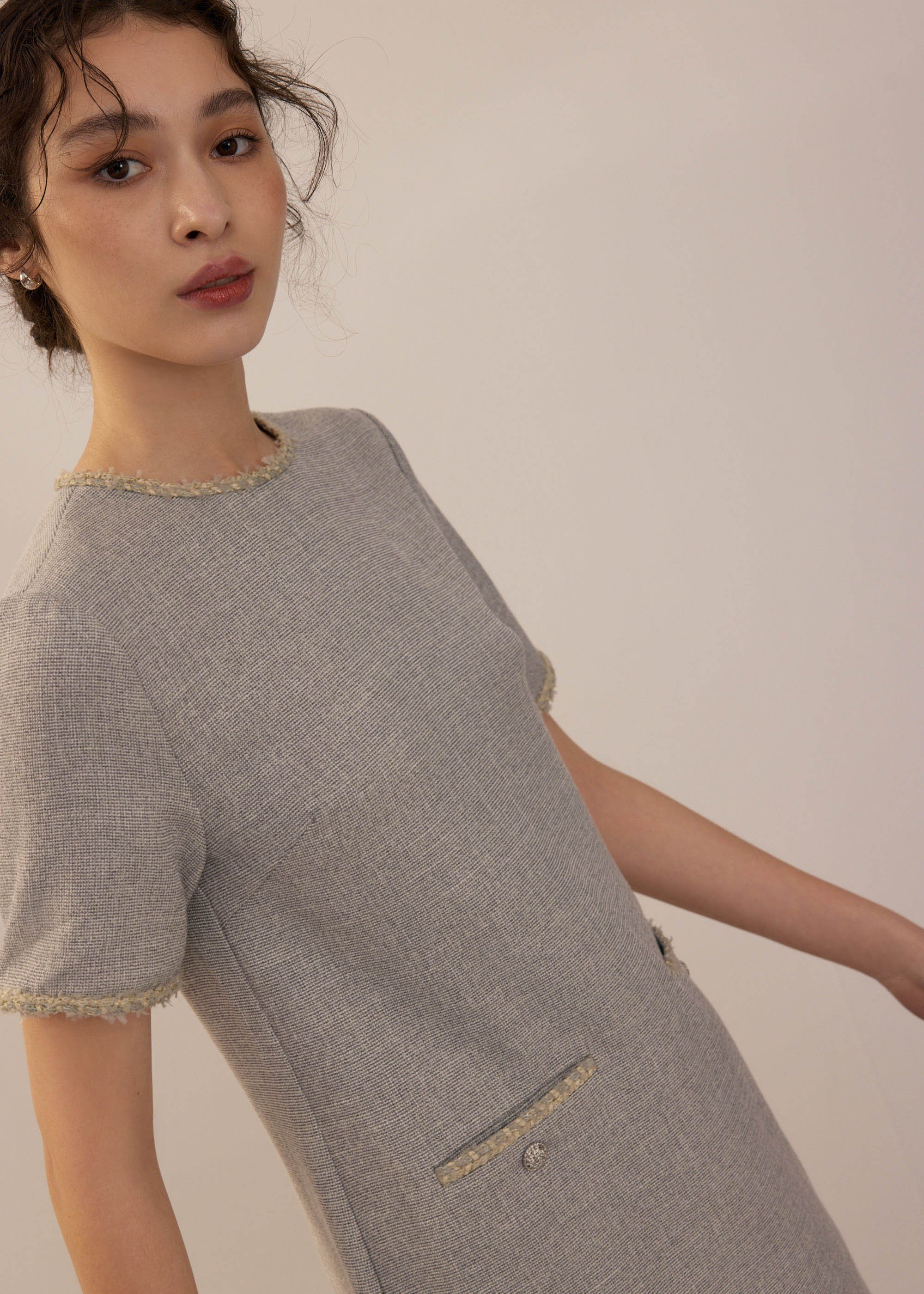 

Tweed Round Neck Shift Mini Dress Love, Bonito
