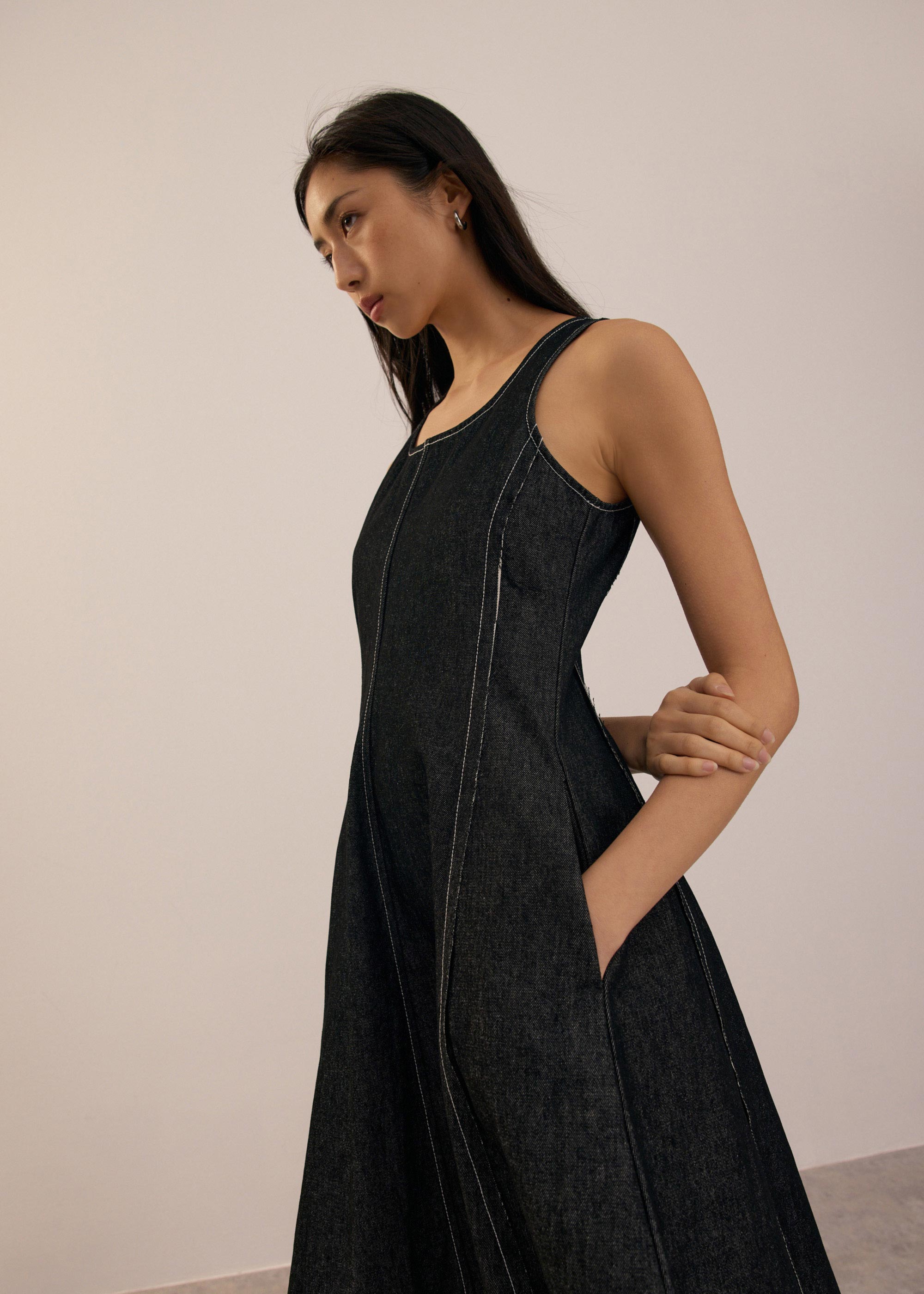 

Denim Scoop Neck Midi Dress Love, Bonito